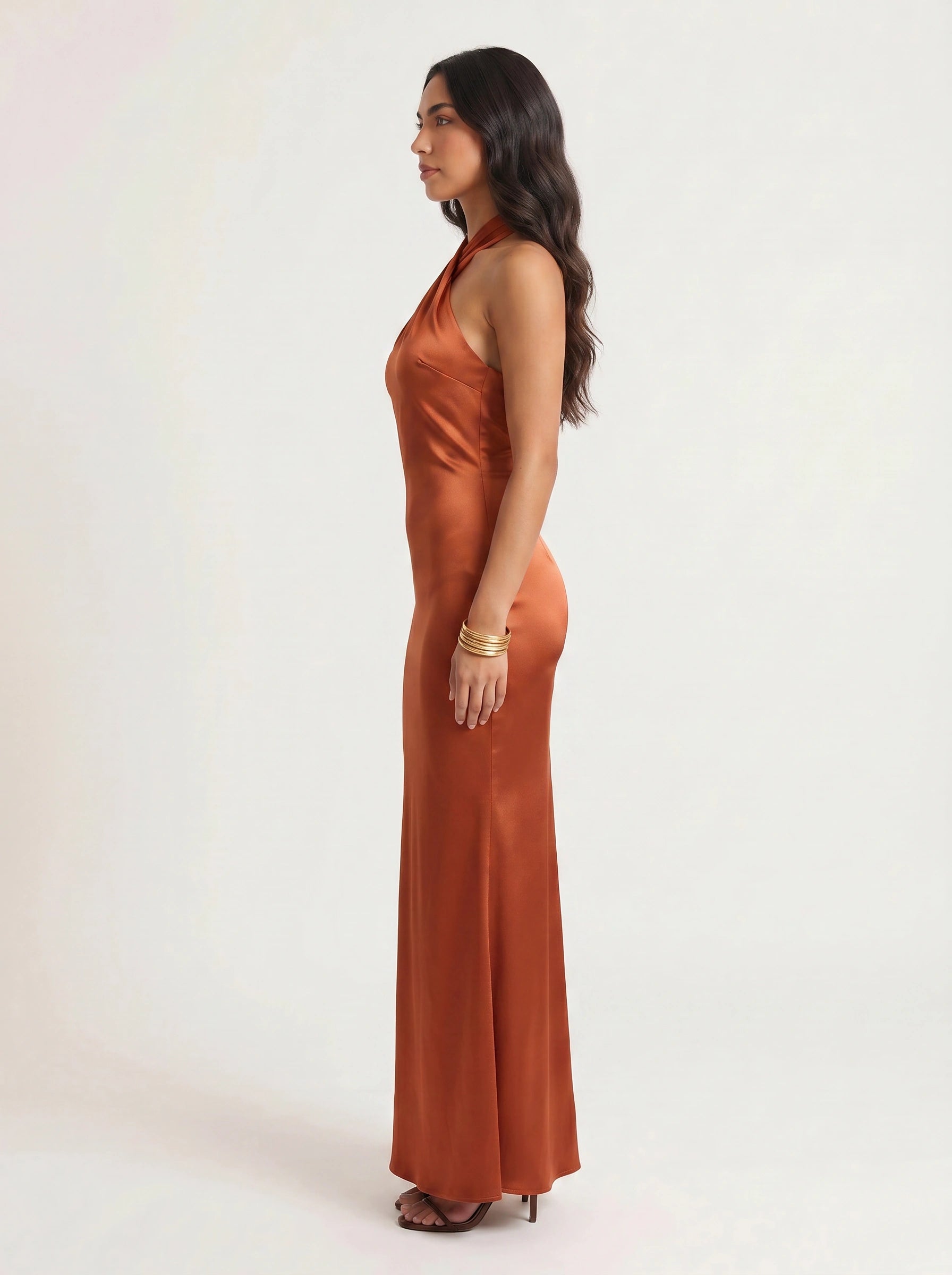Torsada Halter Maxi Dress – Wedding Guest Formal Cocktail Bridesmaid Satin Evening Women Maxi Dress