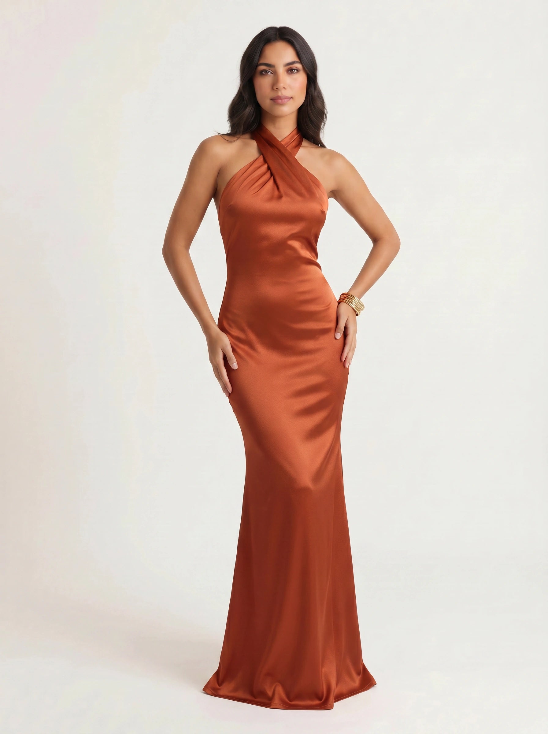Torsada Halter Maxi Dress – Wedding Guest Formal Cocktail Bridesmaid Satin Evening Women Maxi Dress