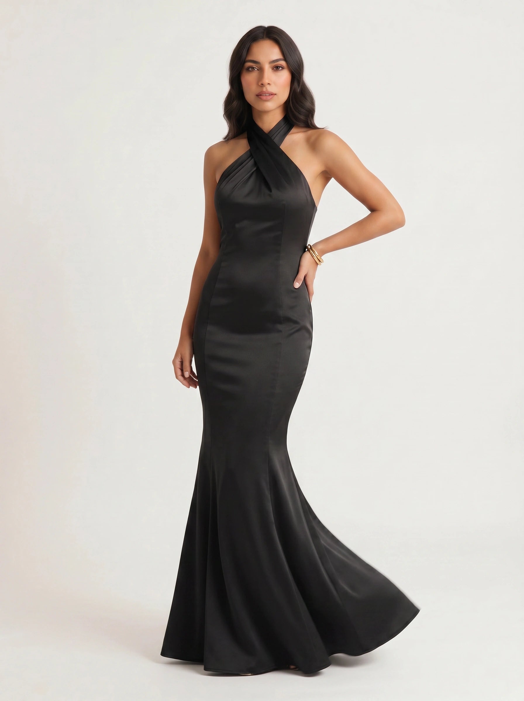 Torsada Halter Maxi Dress – Wedding Guest Formal Cocktail Bridesmaid Satin Evening Women Maxi Dress