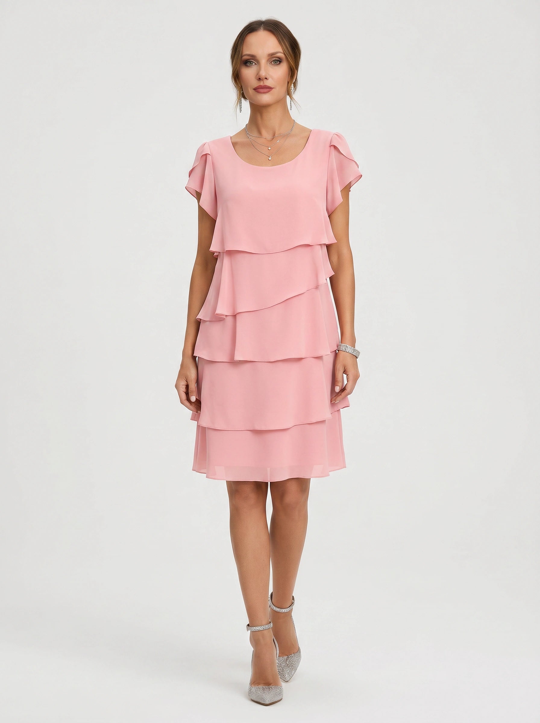 Tiersona Tiered Chiffon Midi Dress – Cocktail Dresses Women Formal Wedding Guest Party Summer Midi Dress