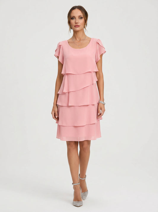 Tiersona Tiered Chiffon Midi Dress – Cocktail Dresses Women Formal Wedding Guest Party Summer Midi Dress
