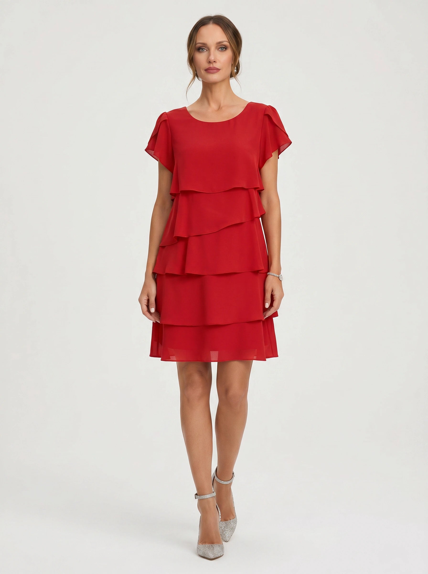 Tiersona Tiered Chiffon Midi Dress – Cocktail Dresses Women Formal Wedding Guest Party Summer Midi Dress