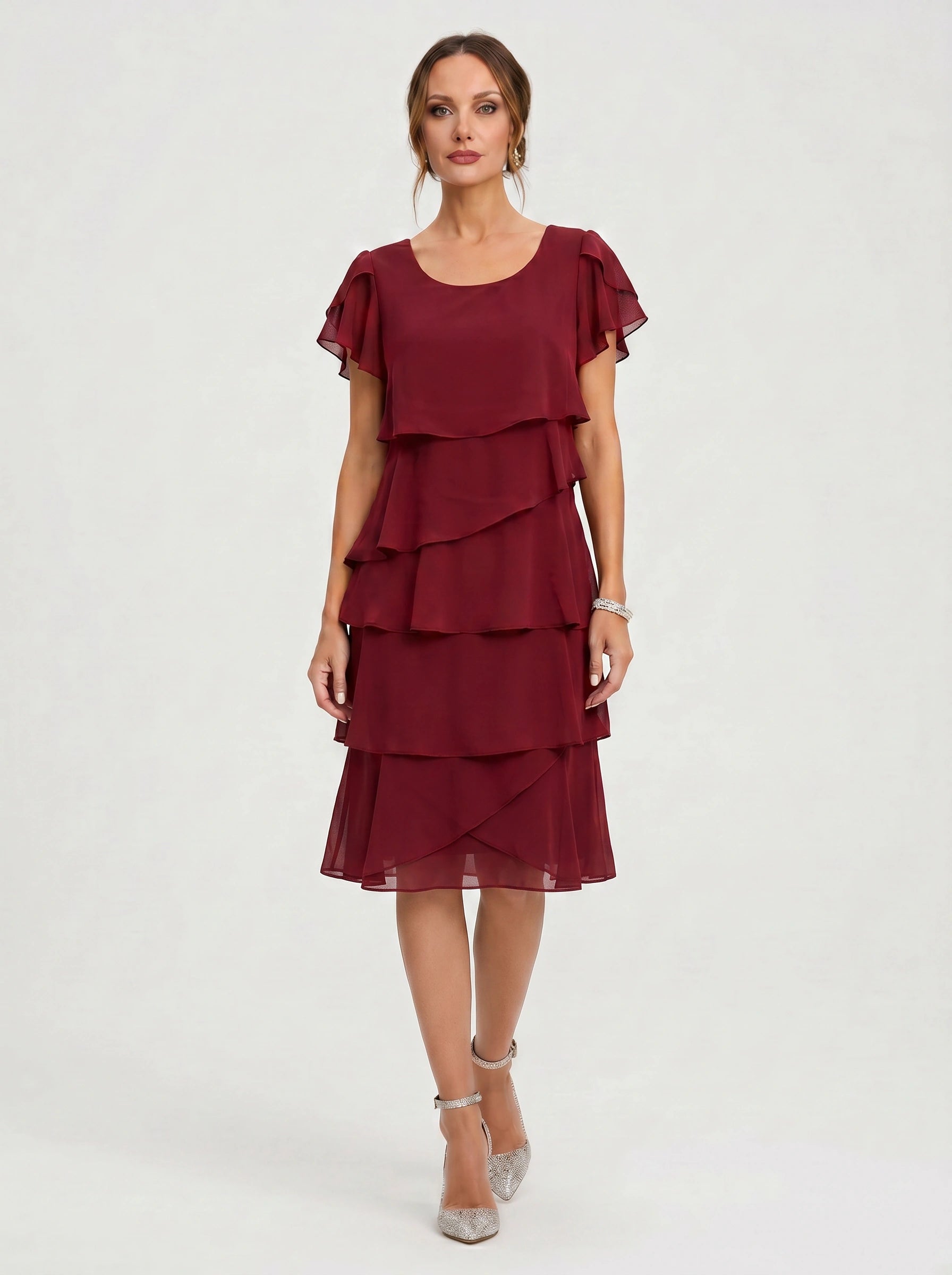 Tiersona Tiered Chiffon Midi Dress – Cocktail Dresses Women Formal Wedding Guest Party Summer Midi Dress