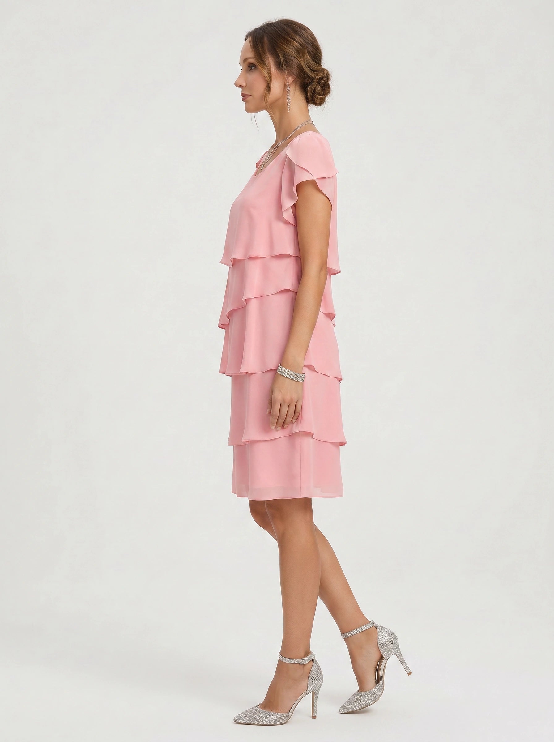 Tiersona Tiered Chiffon Midi Dress – Cocktail Dresses Women Formal Wedding Guest Party Summer Midi Dress