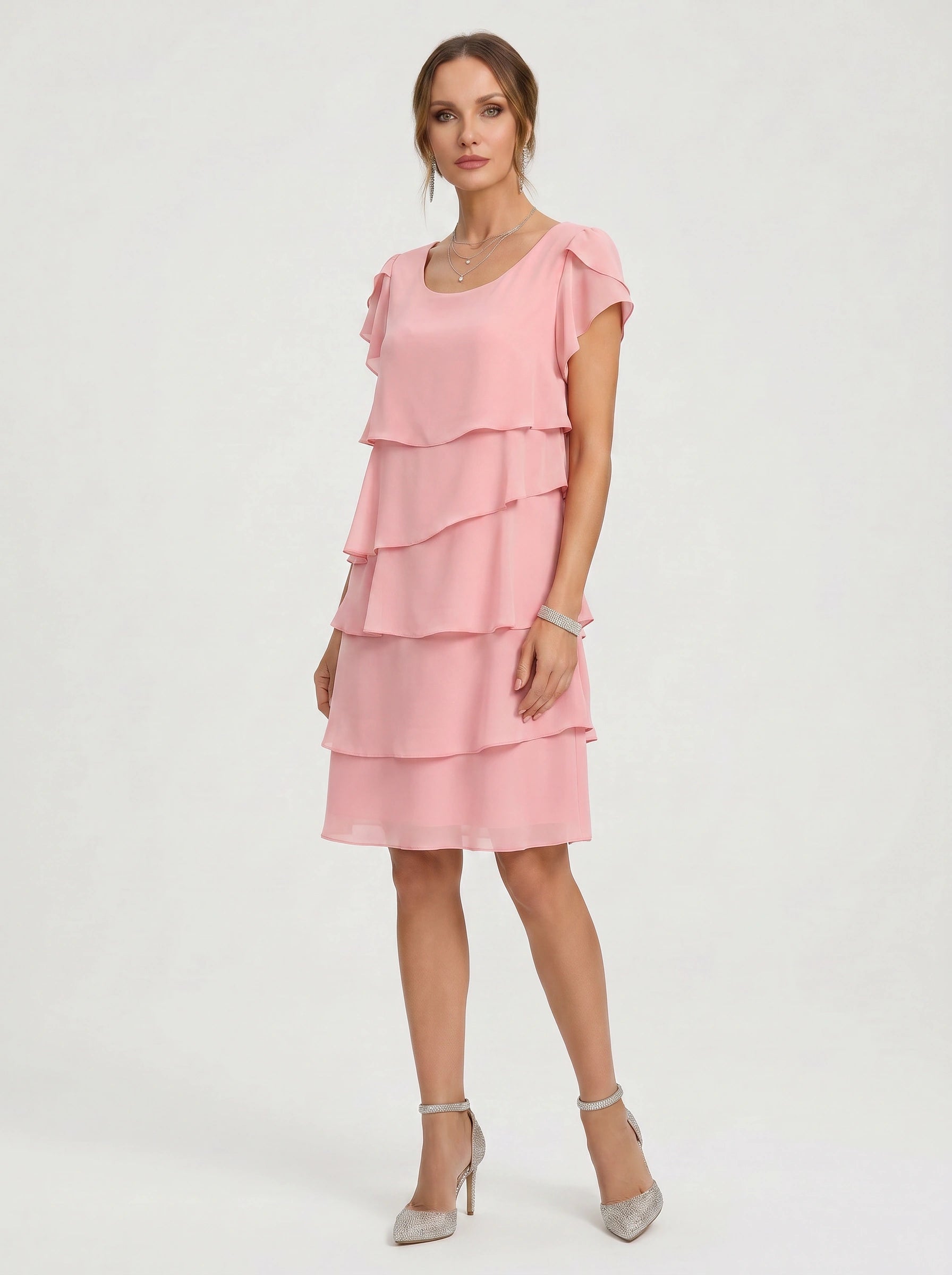 Tiersona Tiered Chiffon Midi Dress – Cocktail Dresses Women Formal Wedding Guest Party Summer Midi Dress