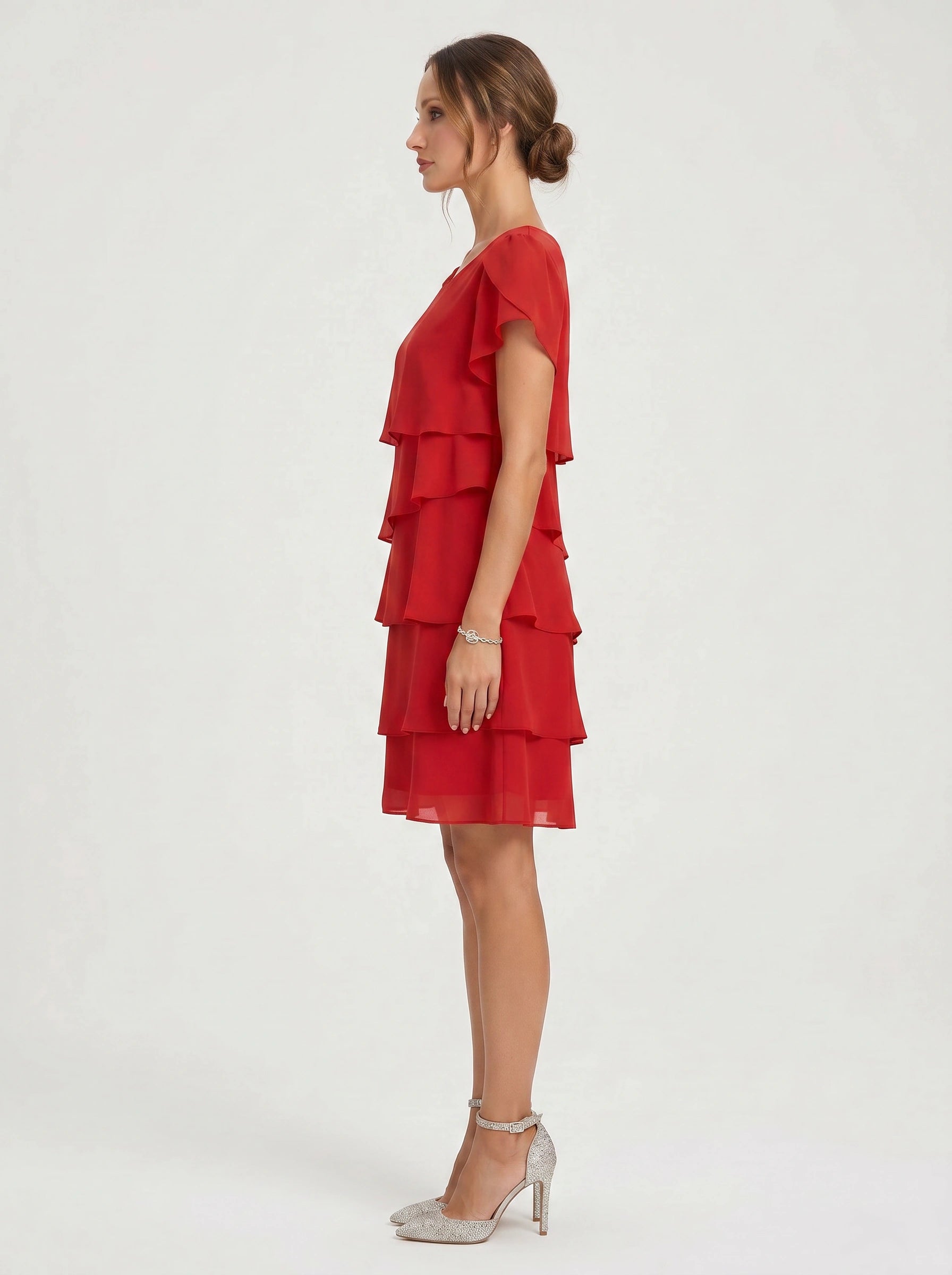 Tiersona Tiered Chiffon Midi Dress – Cocktail Dresses Women Formal Wedding Guest Party Summer Midi Dress