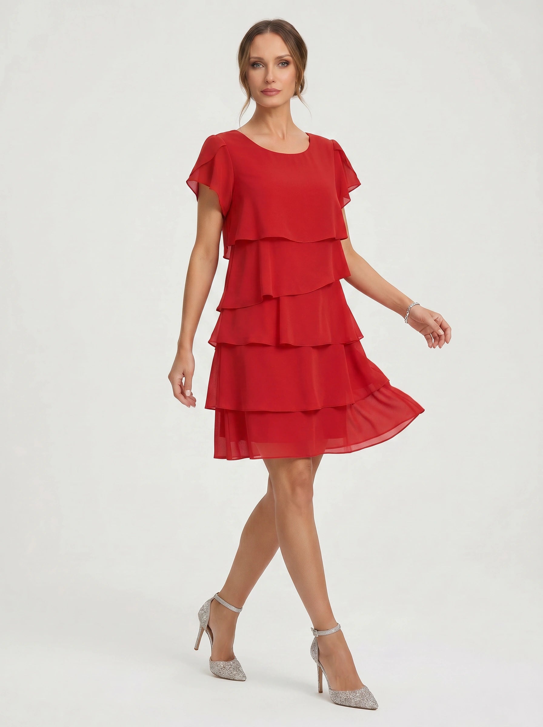 Tiersona Tiered Chiffon Midi Dress – Cocktail Dresses Women Formal Wedding Guest Party Summer Midi Dress