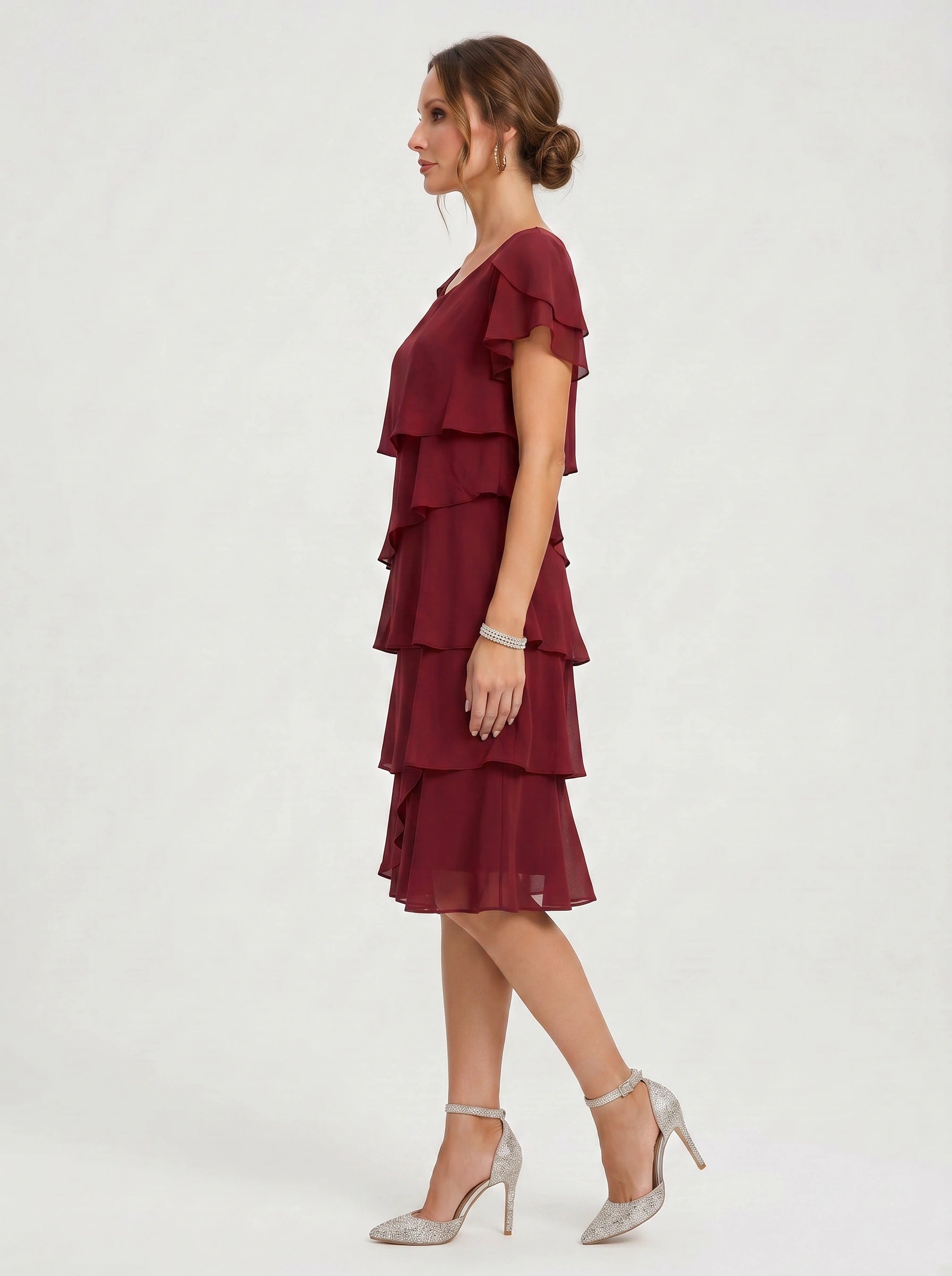 Tiersona Tiered Chiffon Midi Dress – Cocktail Dresses Women Formal Wedding Guest Party Summer Midi Dress