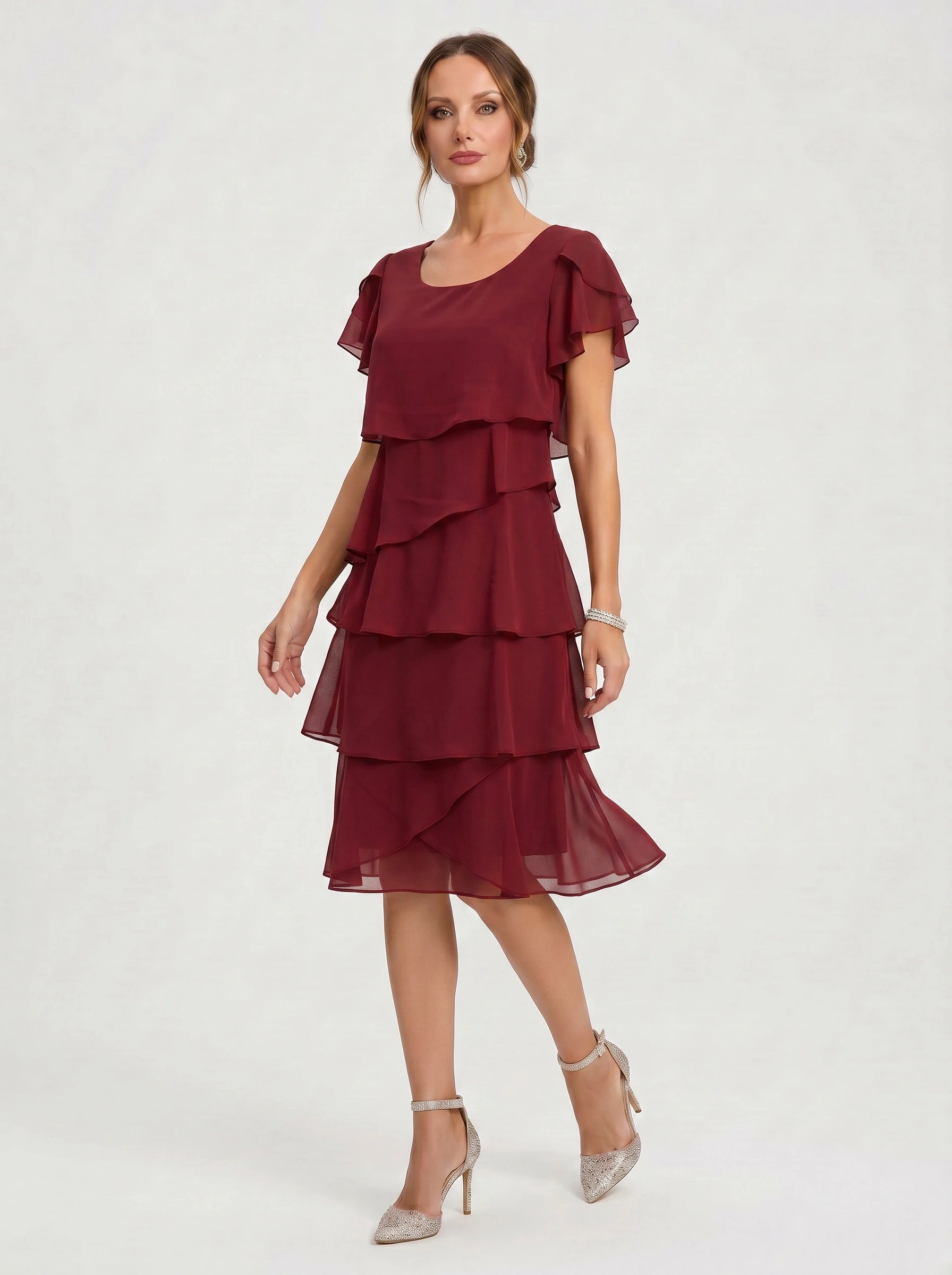 Tiersona Tiered Chiffon Midi Dress – Cocktail Dresses Women Formal Wedding Guest Party Summer Midi Dress