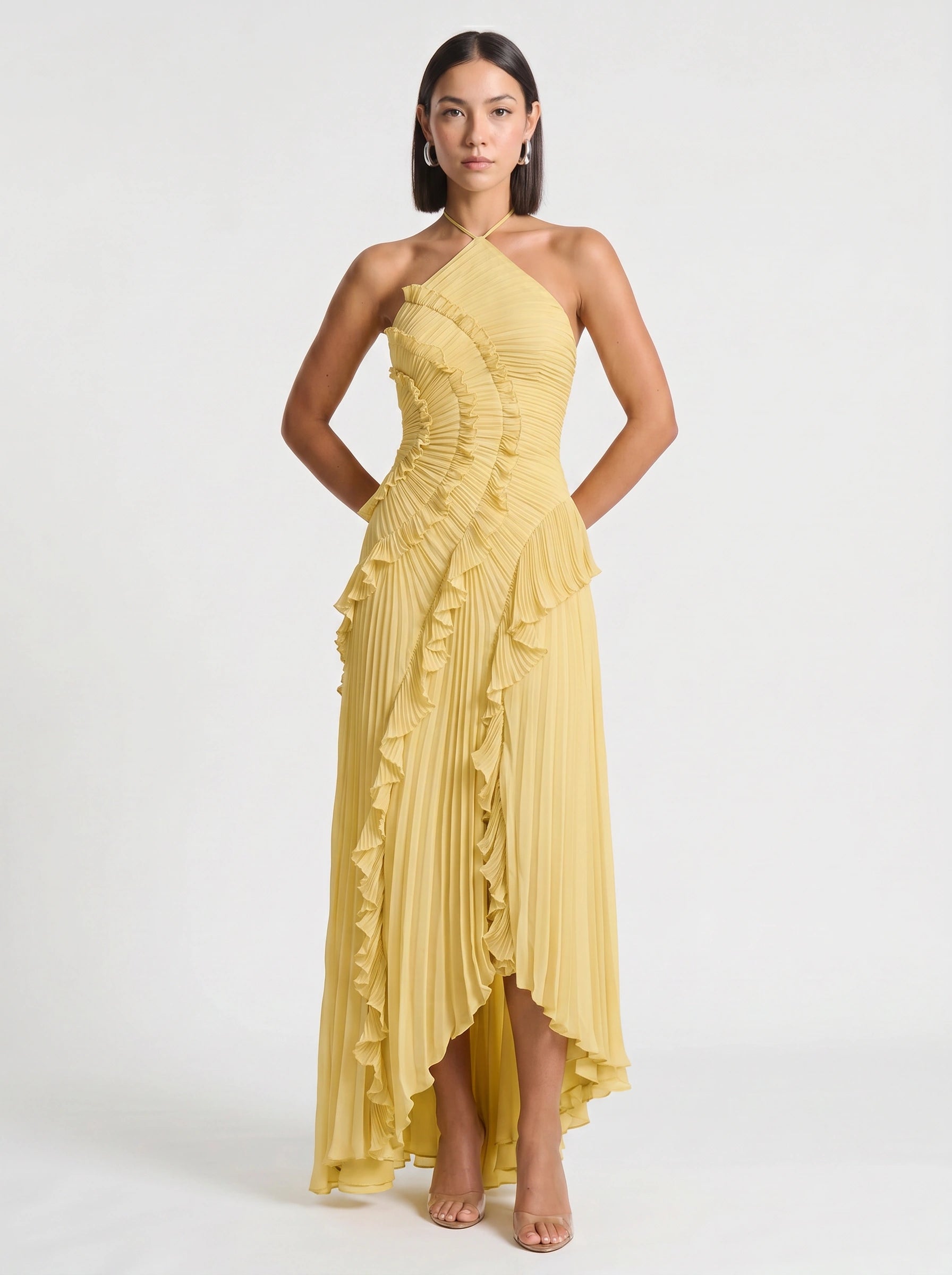 Ruffiere Halter Neck Ruffle Maxi Dress – Wedding Guest Dresses Women Formal Evening Party Maxi Dress
