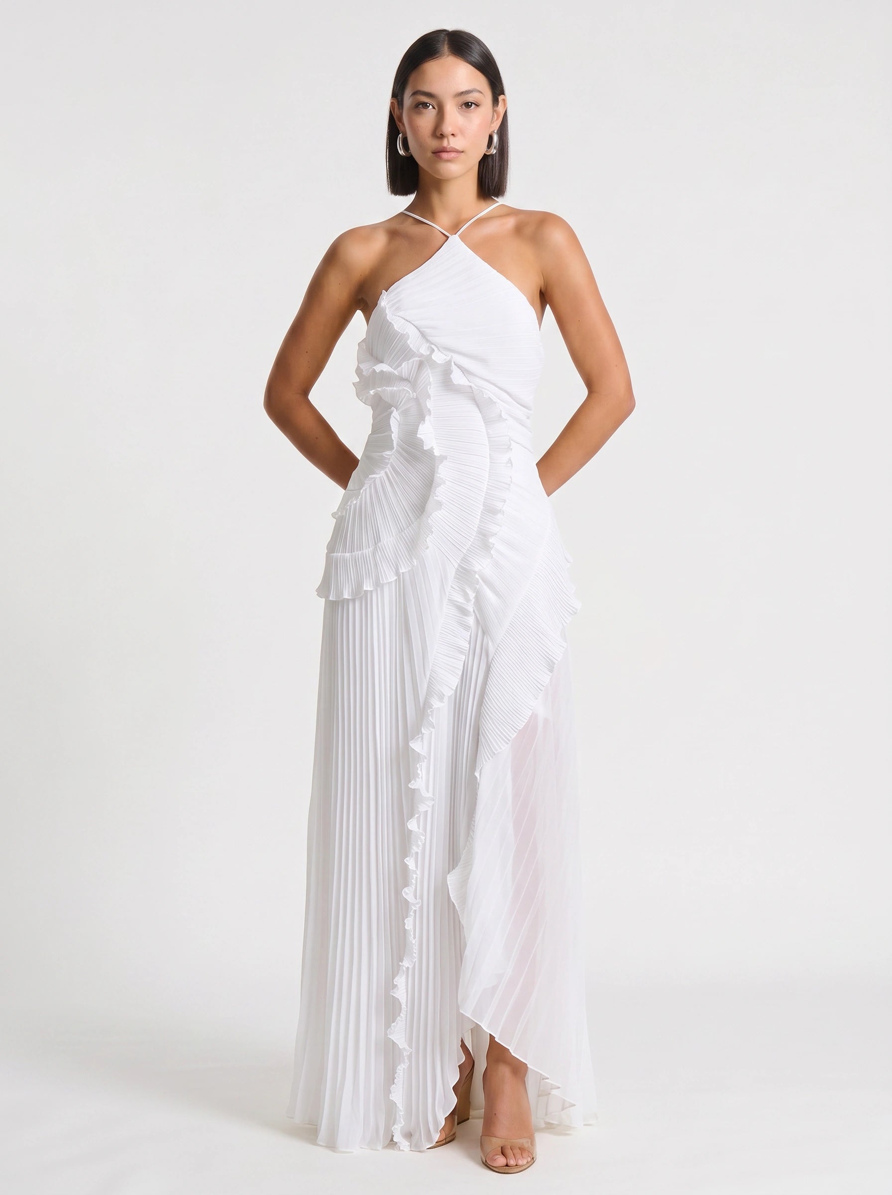 Ruffiere Halter Neck Ruffle Maxi Dress – Wedding Guest Dresses Women Formal Evening Party Maxi Dress