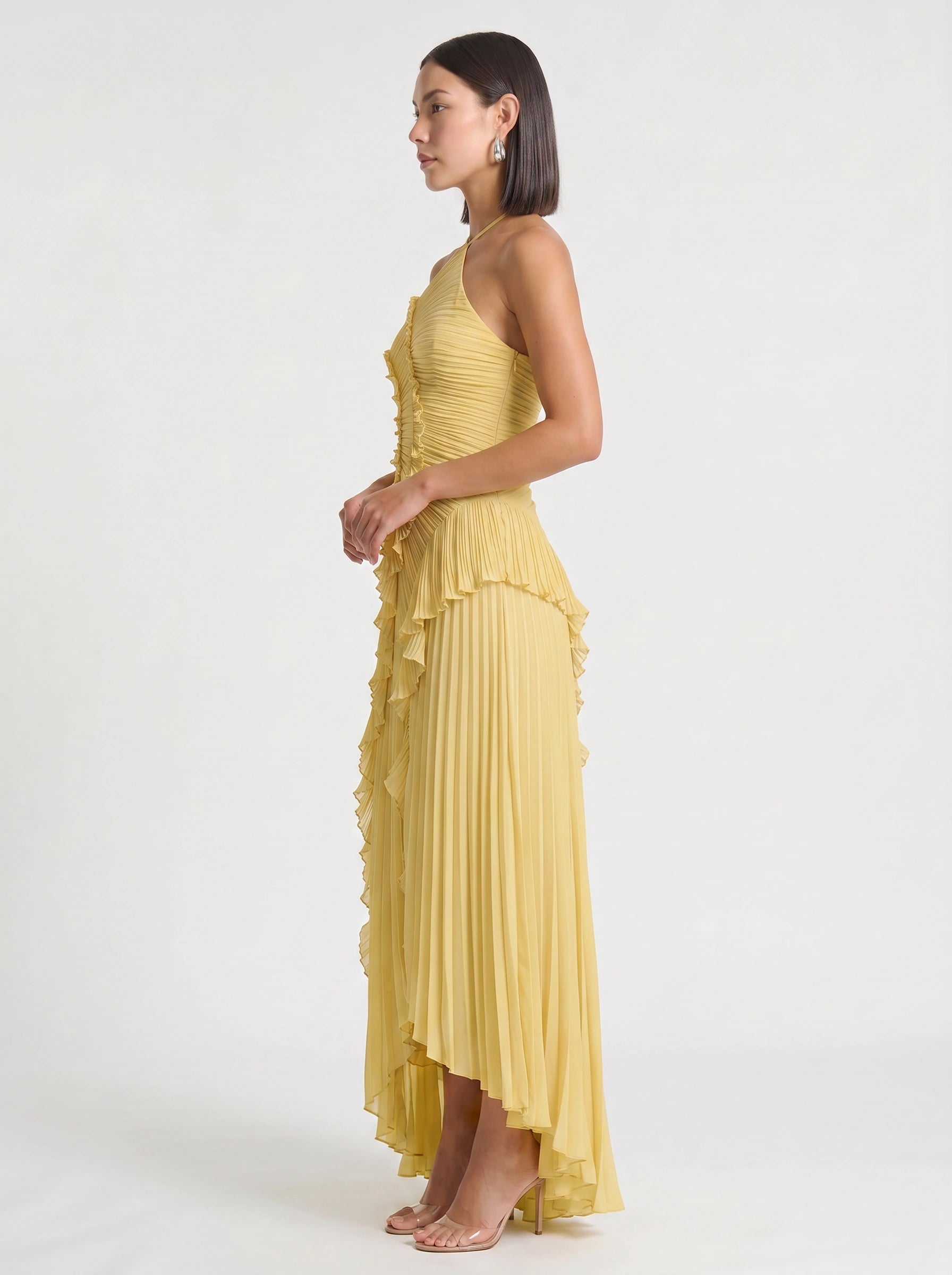 Ruffiere Halter Neck Ruffle Maxi Dress – Wedding Guest Dresses Women Formal Evening Party Maxi Dress