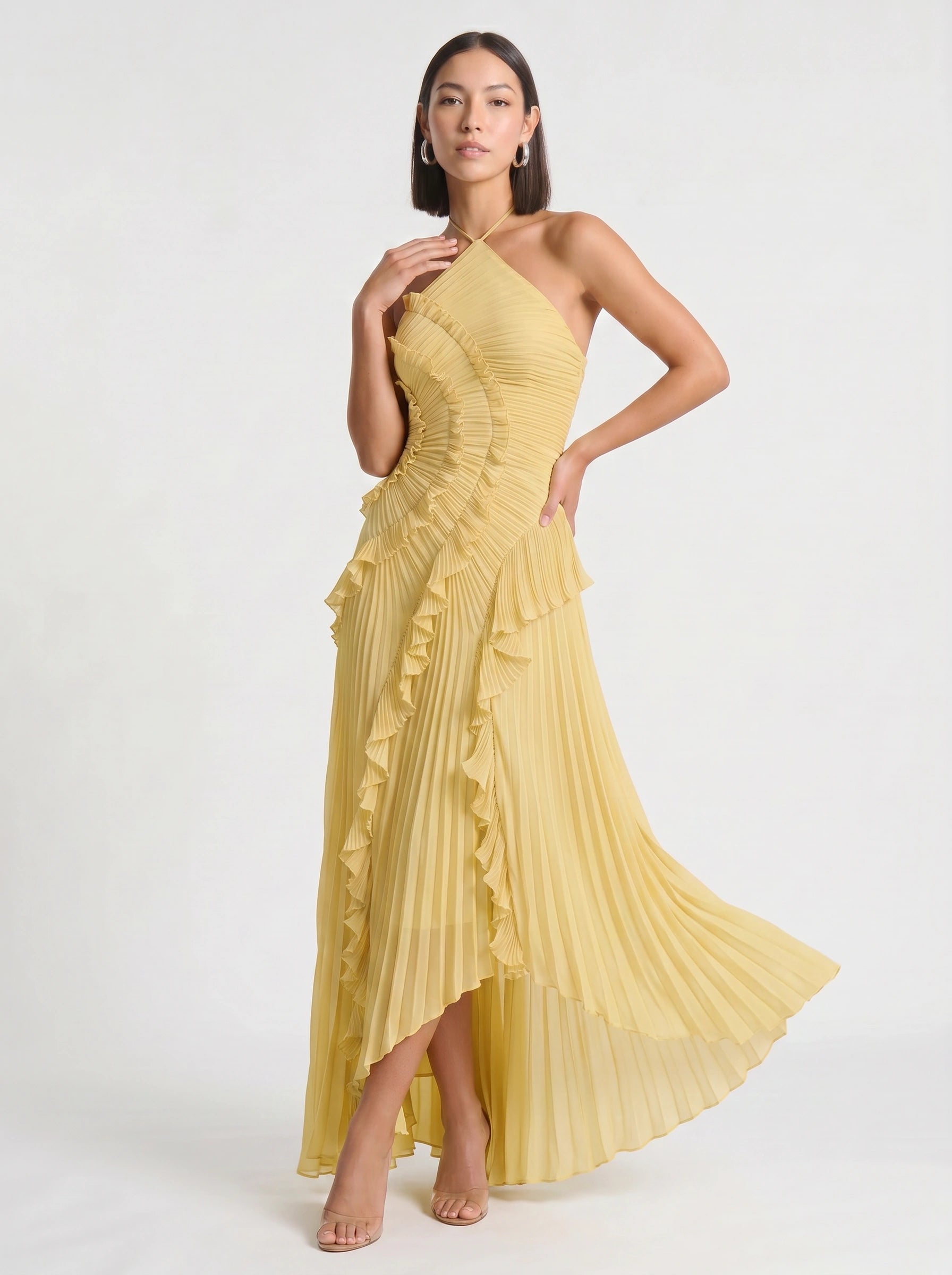 Ruffiere Halter Neck Ruffle Maxi Dress – Wedding Guest Dresses Women Formal Evening Party Maxi Dress