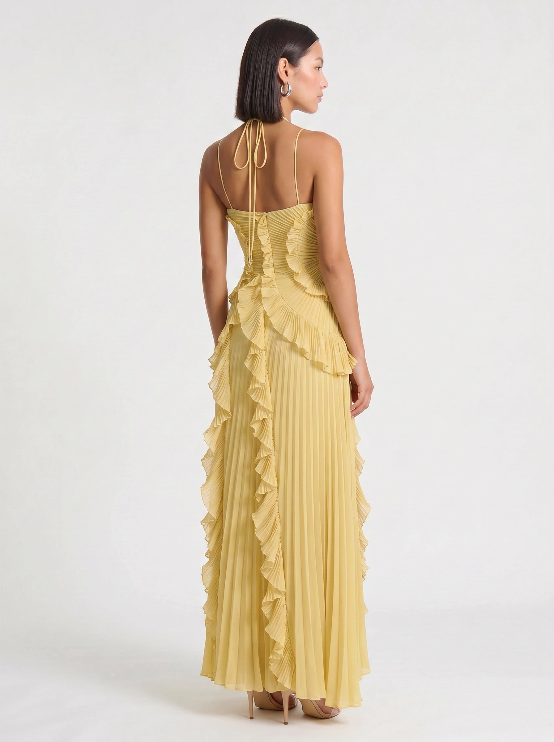 Ruffiere Halter Neck Ruffle Maxi Dress – Wedding Guest Dresses Women Formal Evening Party Maxi Dress