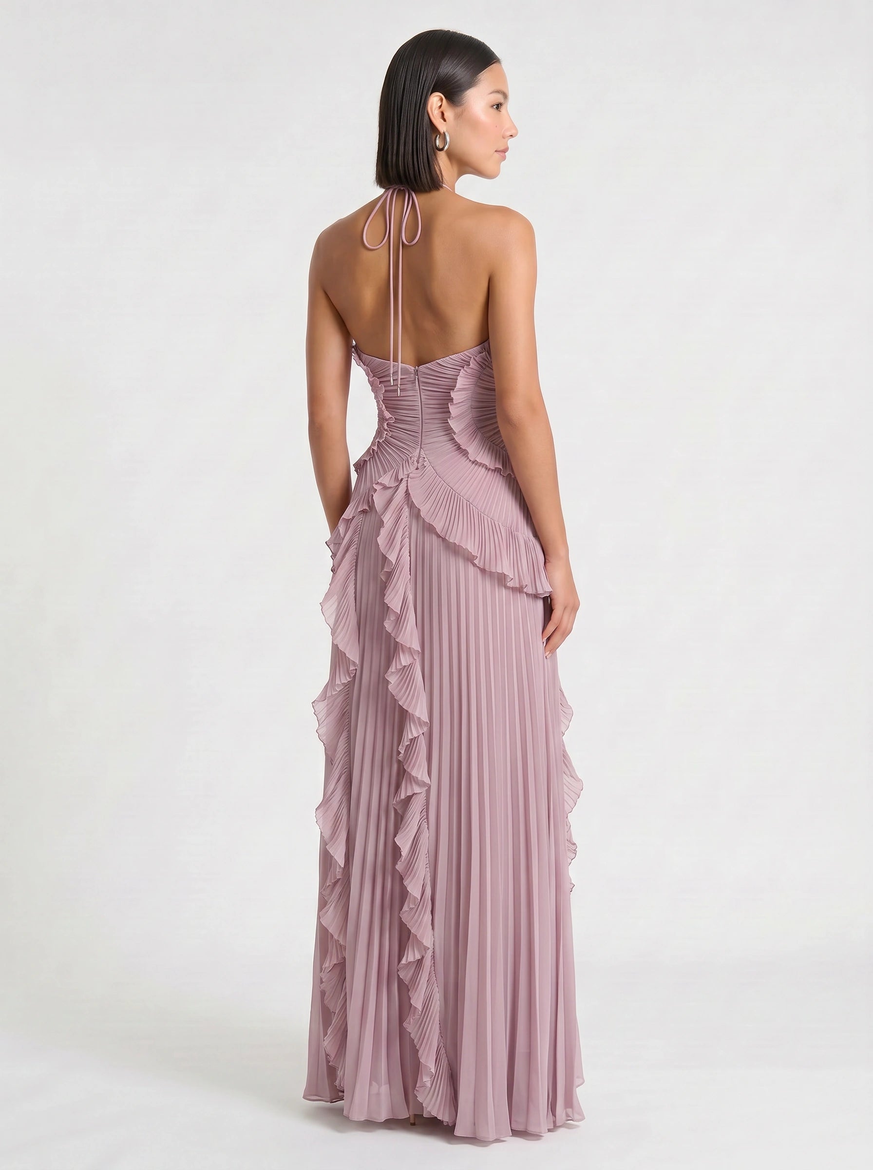 Ruffiere Halter Neck Ruffle Maxi Dress – Wedding Guest Dresses Women Formal Evening Party Maxi Dress