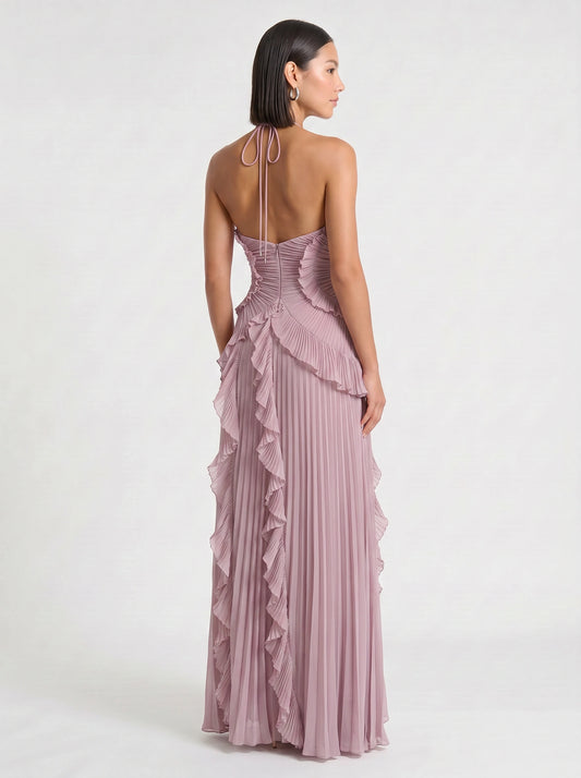 Ruffiere Halter Neck Ruffle Maxi Dress – Wedding Guest Dresses Women Formal Evening Party Maxi Dress