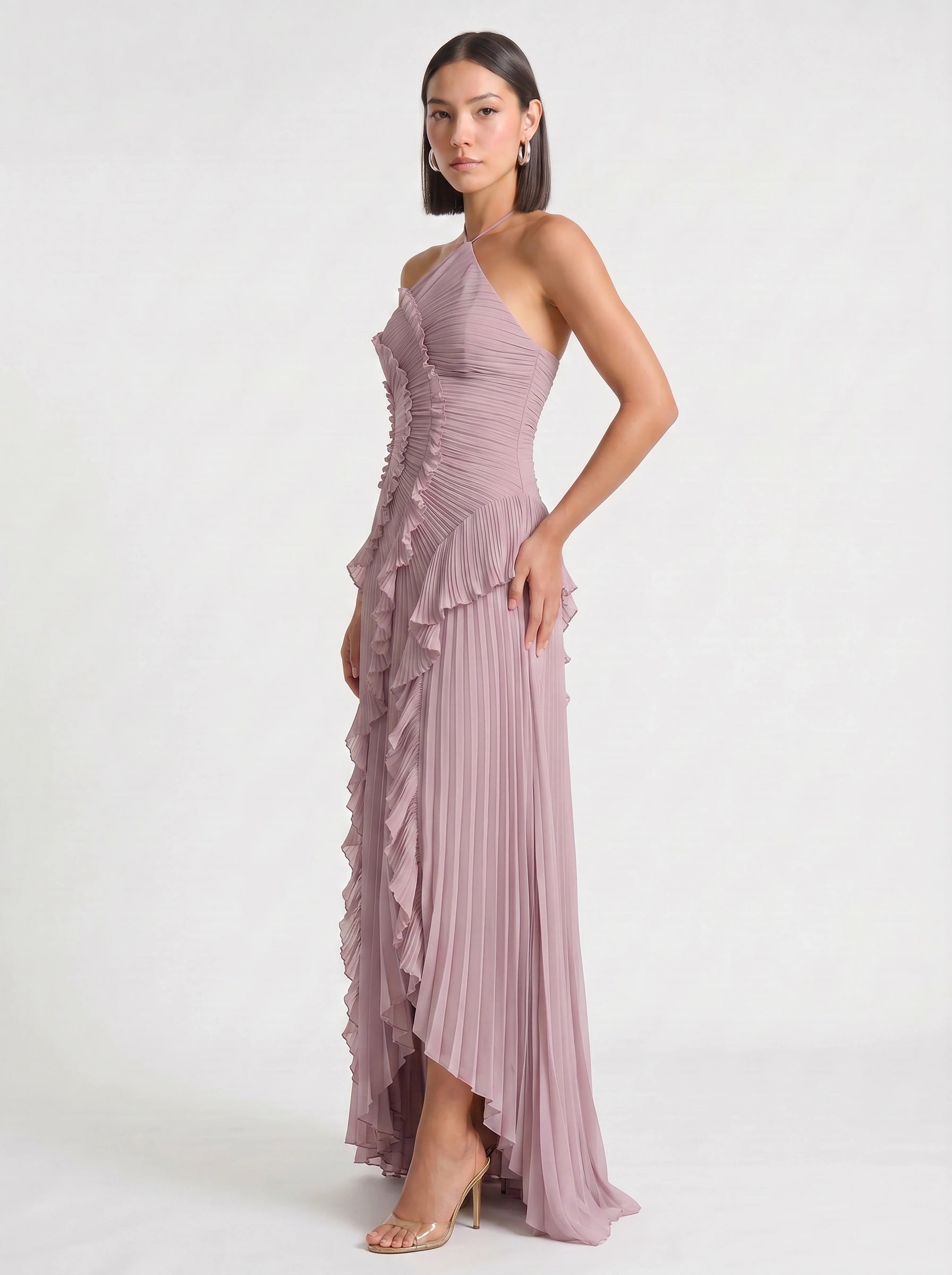 Ruffiere Halter Neck Ruffle Maxi Dress – Wedding Guest Dresses Women Formal Evening Party Maxi Dress