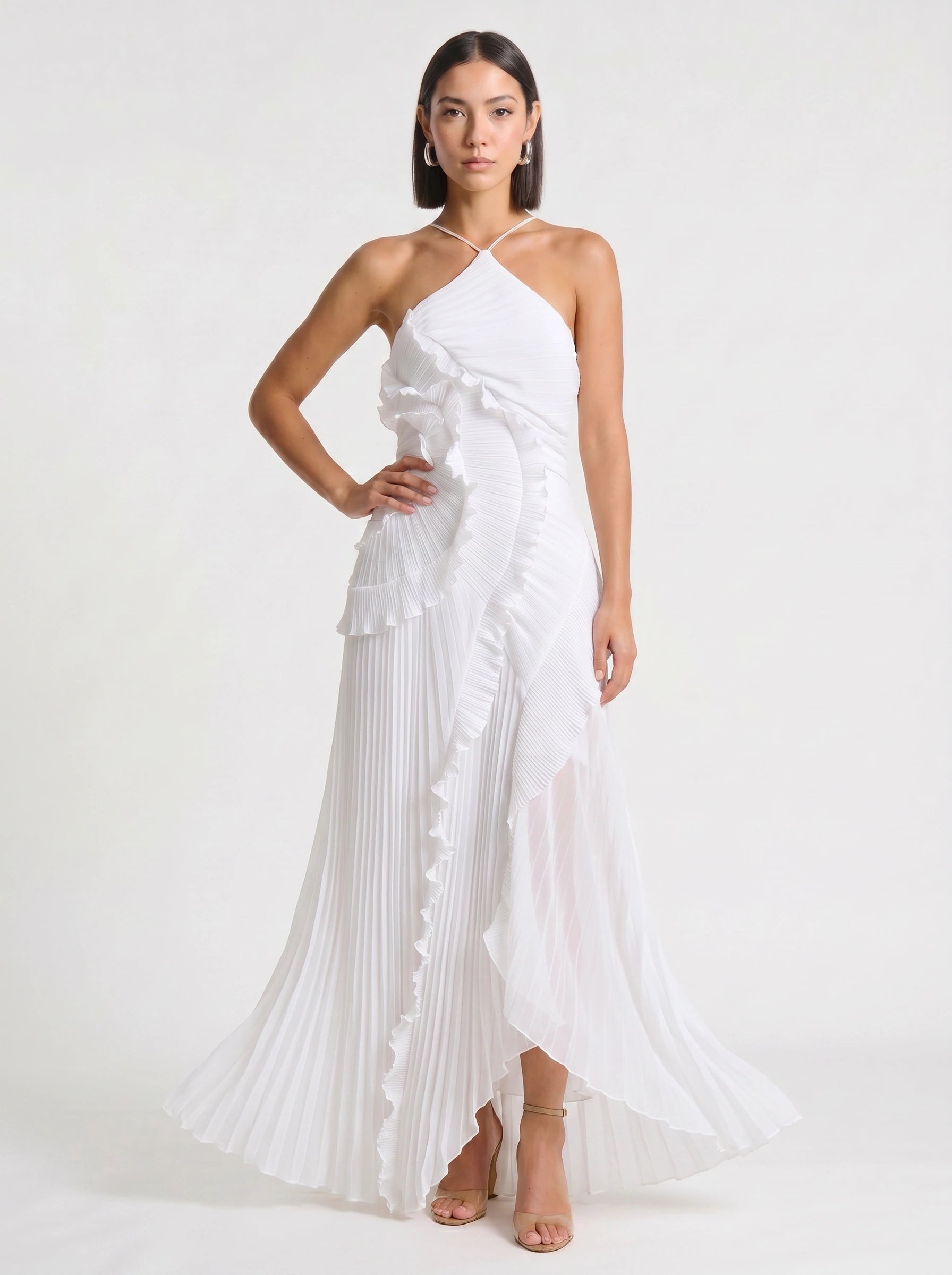 Ruffiere Halter Neck Ruffle Maxi Dress – Wedding Guest Dresses Women Formal Evening Party Maxi Dress