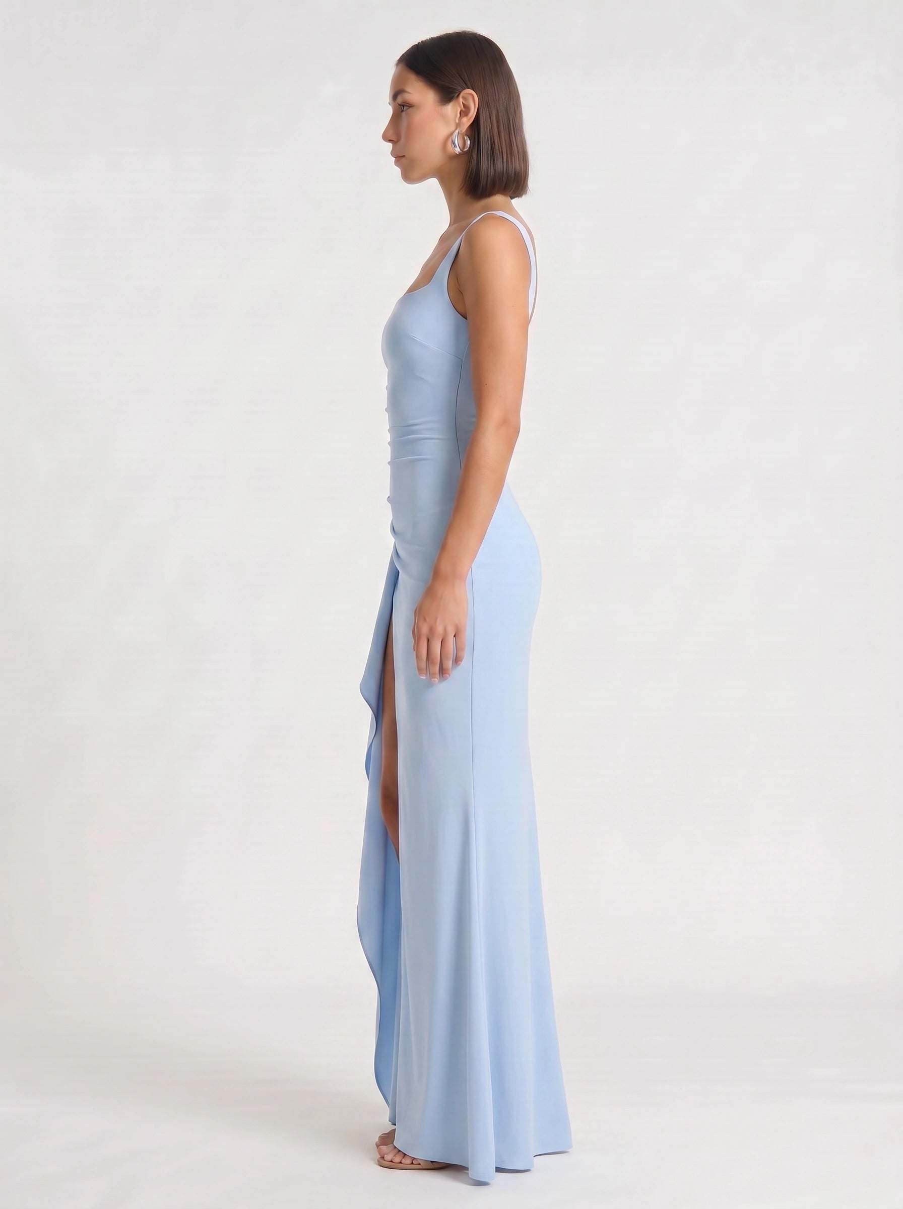 Fendera Square Neck Maxi Dress – Bodycon High Slit Maxi Dress Women Wedding Guest Formal Evening Party Long Dress