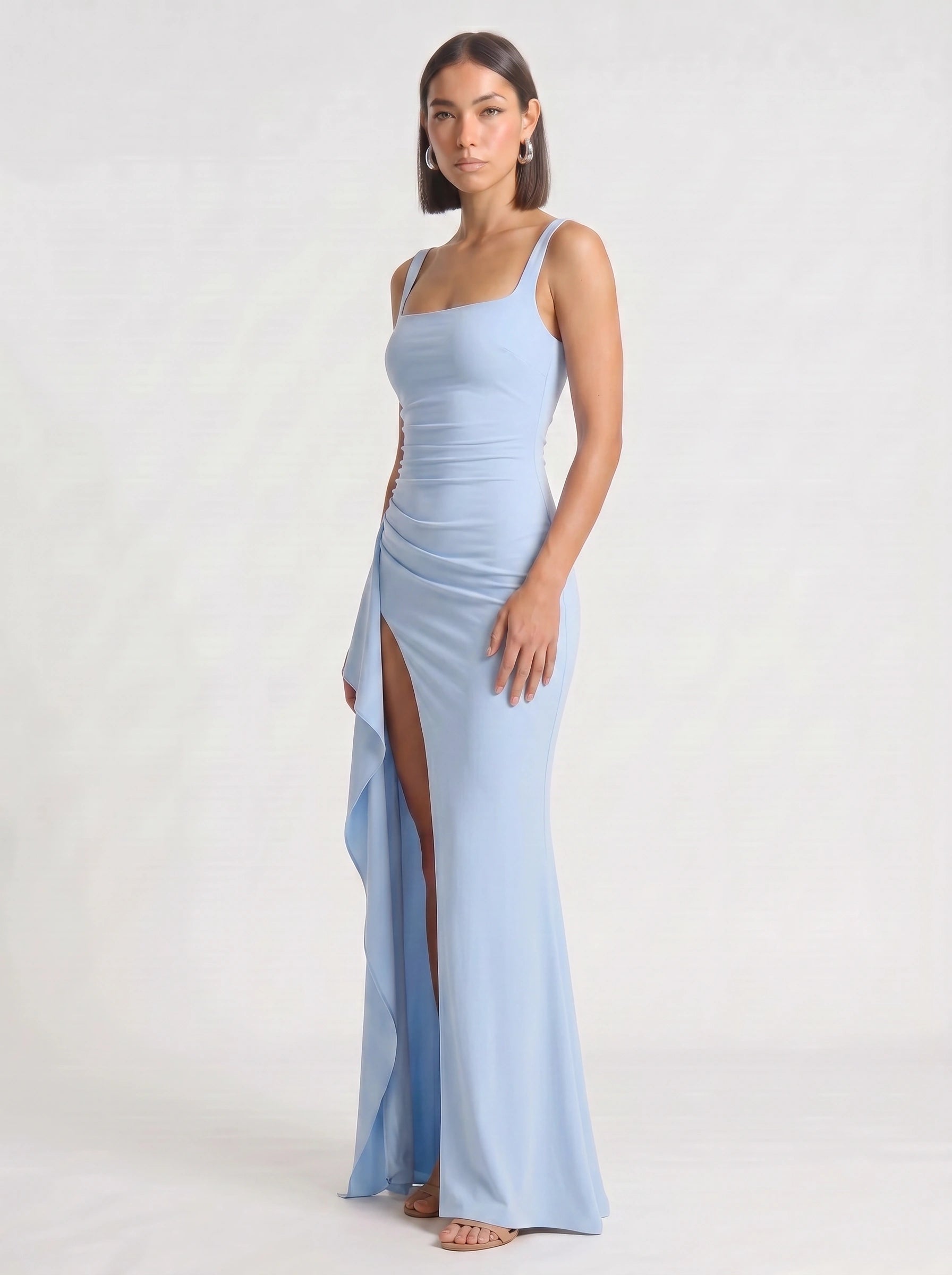 Fendera Square Neck Maxi Dress – Bodycon High Slit Maxi Dress Women Wedding Guest Formal Evening Party Long Dress