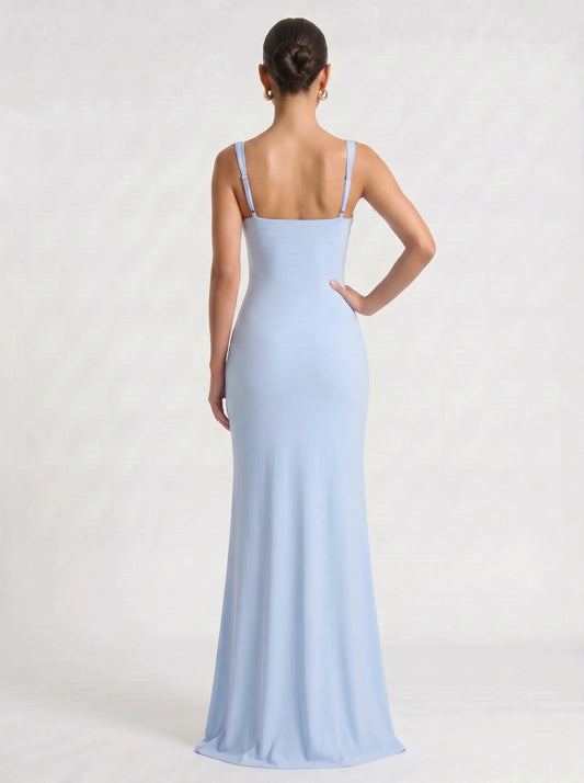 Fendera Square Neck Maxi Dress – Bodycon High Slit Maxi Dress Women Wedding Guest Formal Evening Party Long Dress