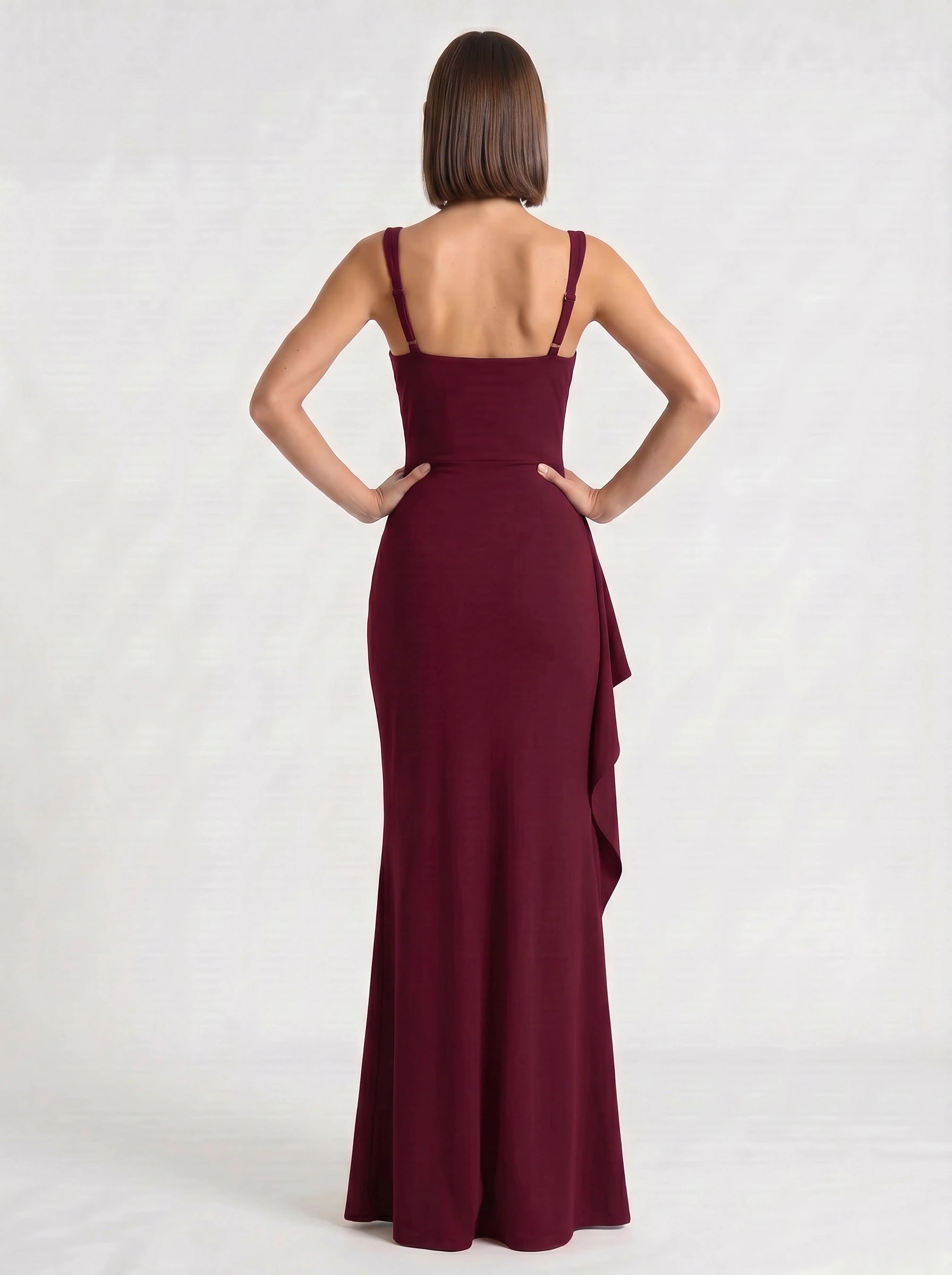 Fendera Square Neck Maxi Dress – Bodycon High Slit Maxi Dress Women Wedding Guest Formal Evening Party Long Dress