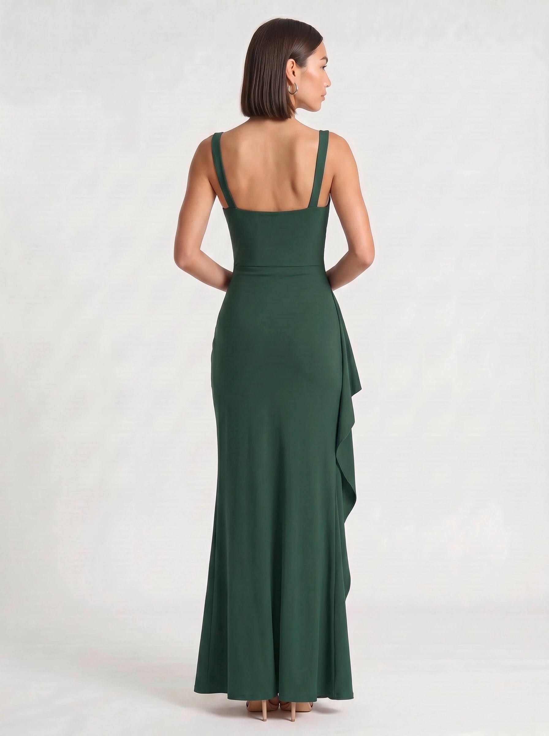 Fendera Square Neck Maxi Dress – Bodycon High Slit Maxi Dress Women Wedding Guest Formal Evening Party Long Dress
