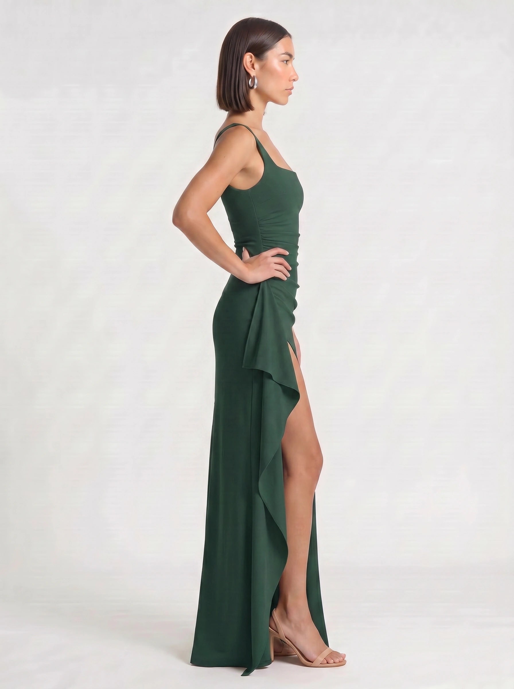 Fendera Square Neck Maxi Dress – Bodycon High Slit Maxi Dress Women Wedding Guest Formal Evening Party Long Dress
