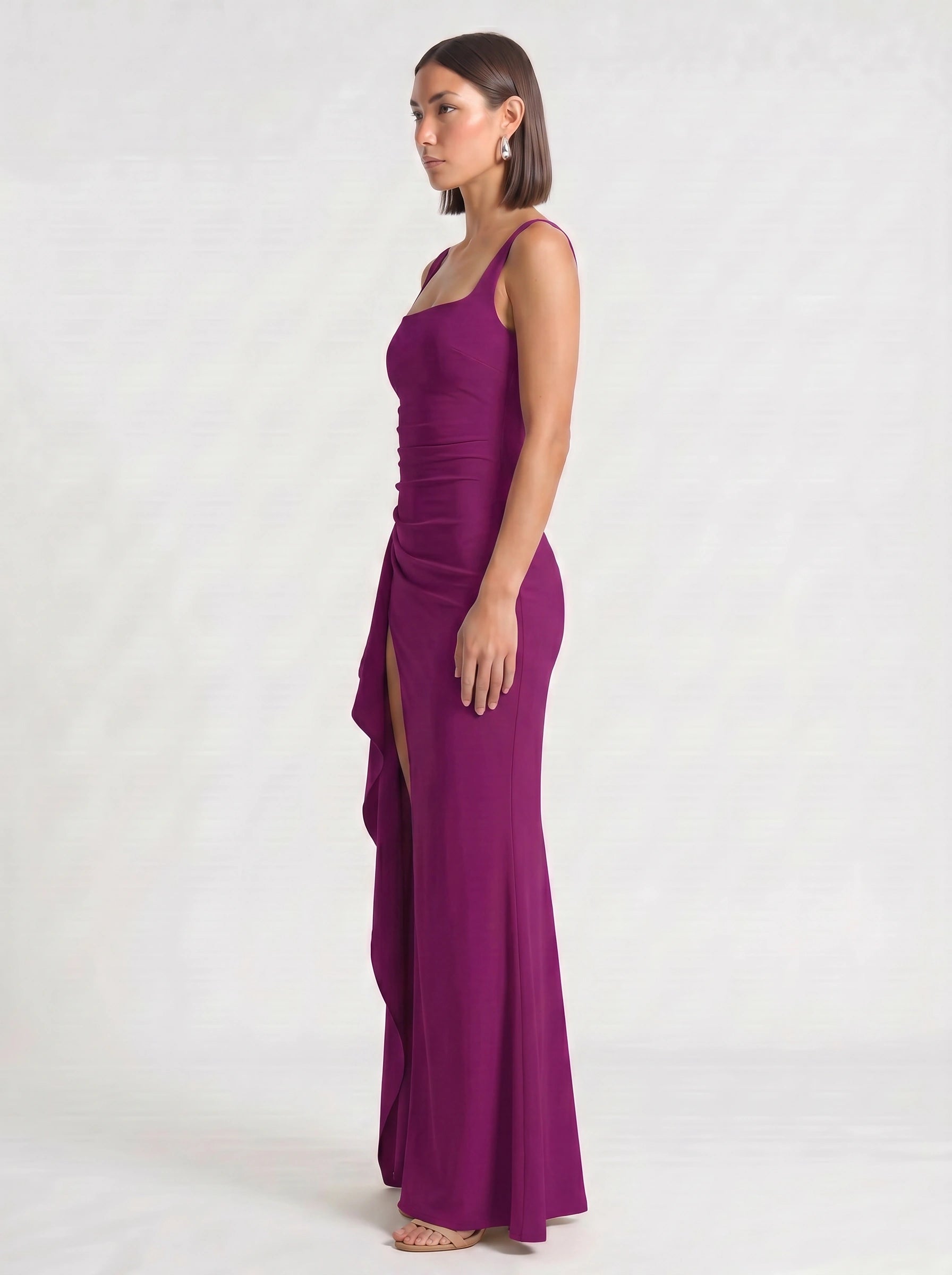 Fendera Square Neck Maxi Dress – Bodycon High Slit Maxi Dress Women Wedding Guest Formal Evening Party Long Dress