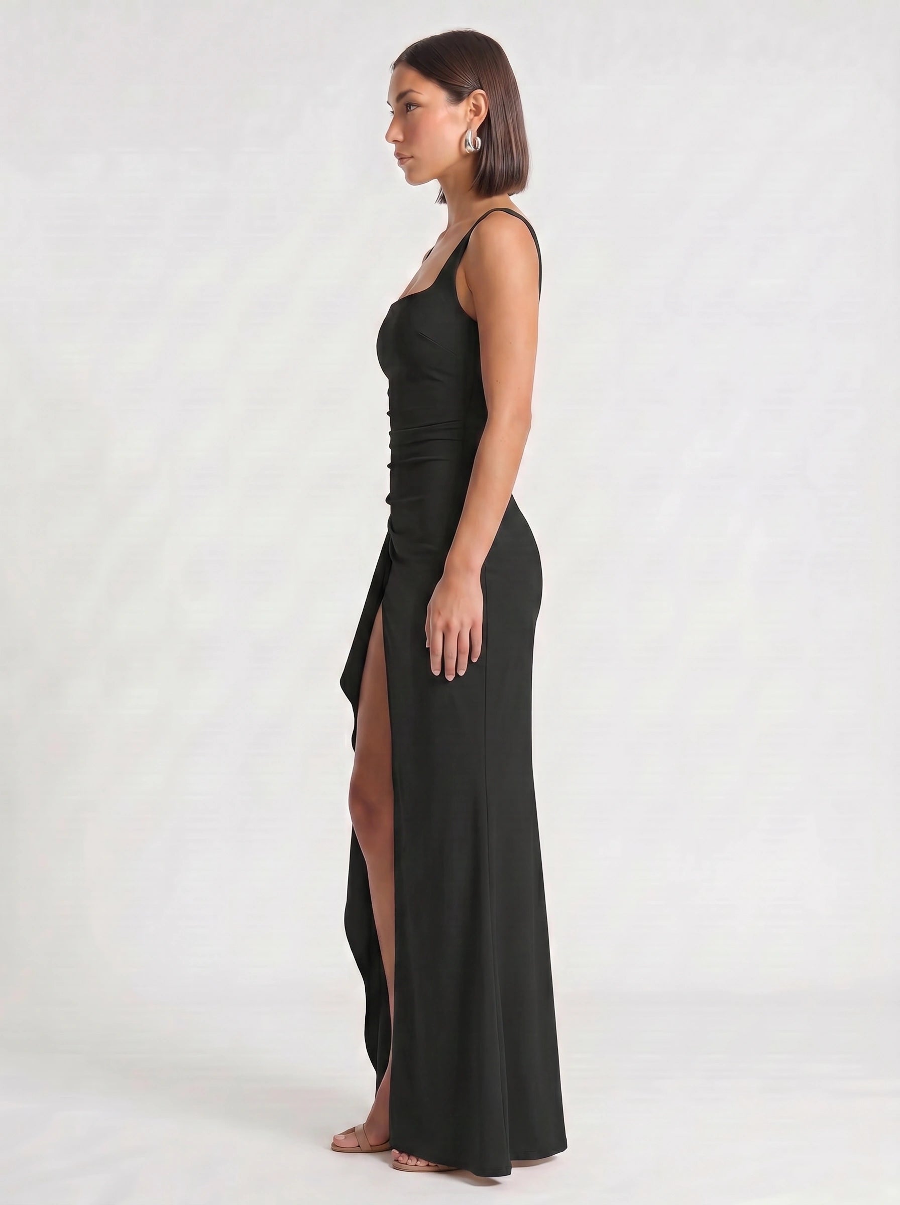Fendera Square Neck Maxi Dress – Bodycon High Slit Maxi Dress Women Wedding Guest Formal Evening Party Long Dress