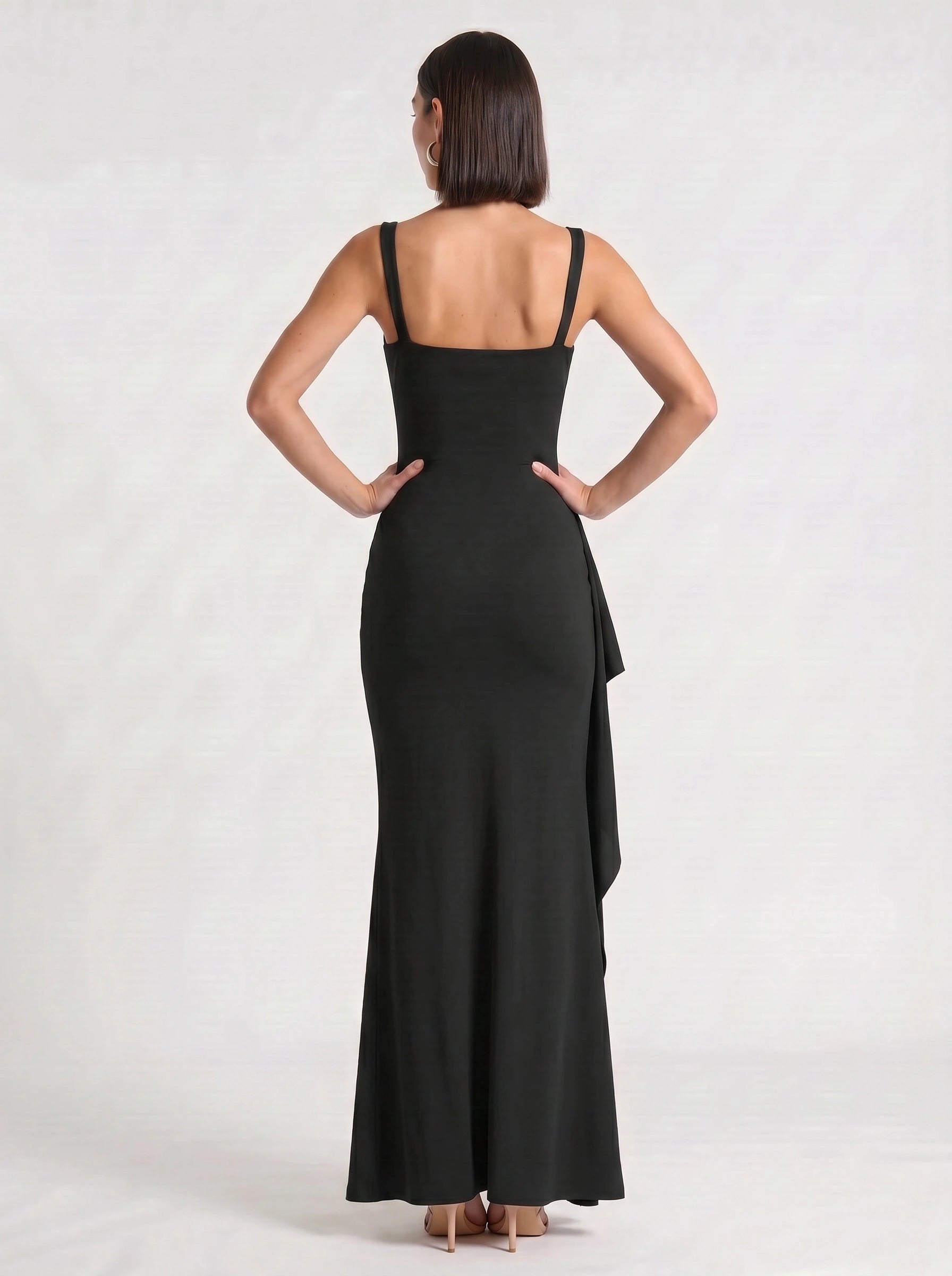Fendera Square Neck Maxi Dress – Bodycon High Slit Maxi Dress Women Wedding Guest Formal Evening Party Long Dress