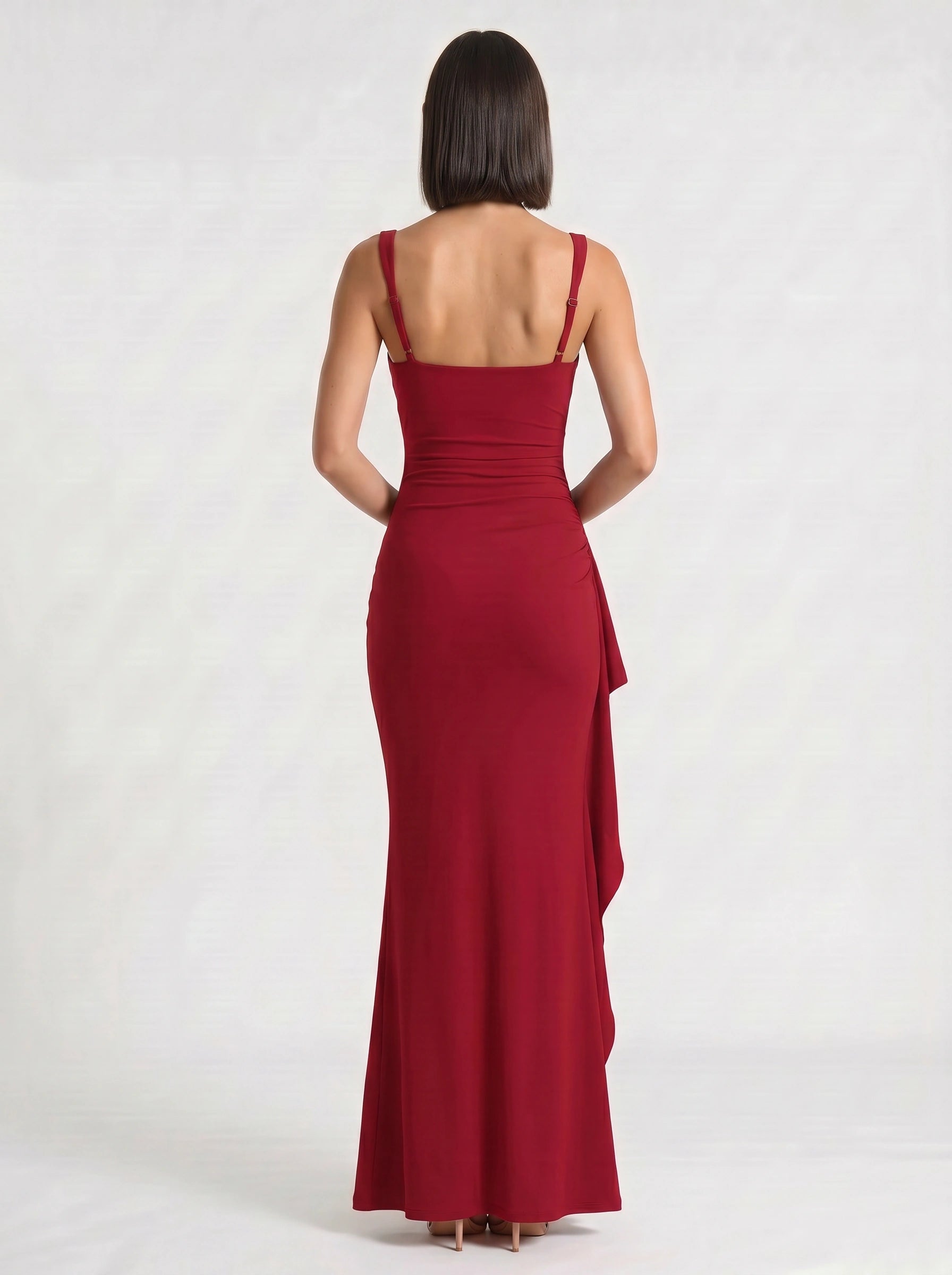 Fendera Square Neck Maxi Dress – Bodycon High Slit Maxi Dress Women Wedding Guest Formal Evening Party Long Dress
