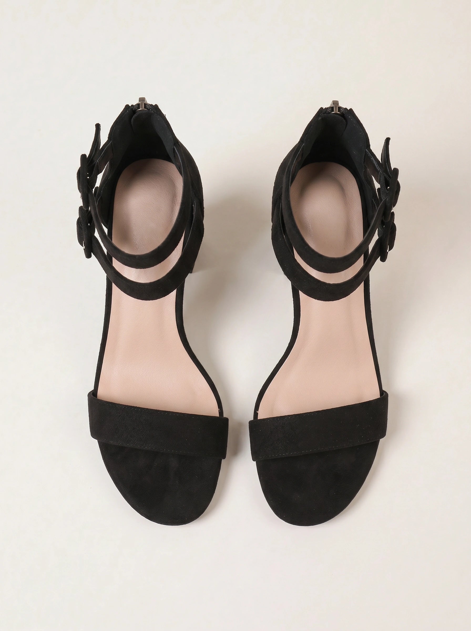 Doublok Ankle Strap Block Heel Sandals – Women Black Suede High Heel Sandals Summer Evening Party