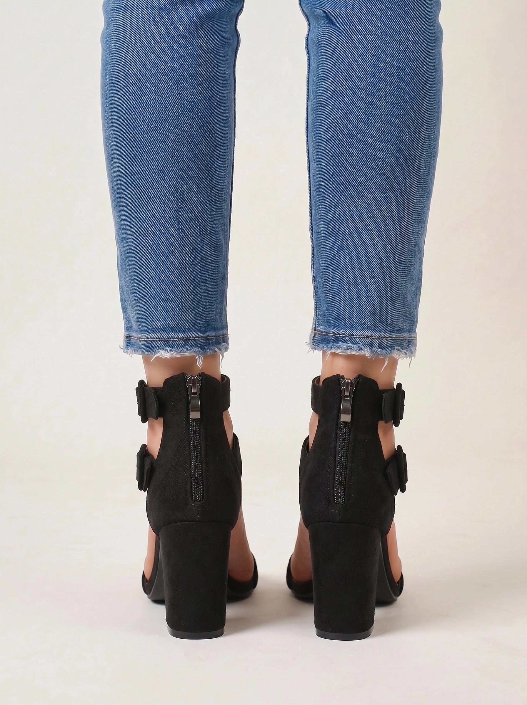 Doublok Ankle Strap Block Heel Sandals – Women Black Suede High Heel Sandals Summer Evening Party