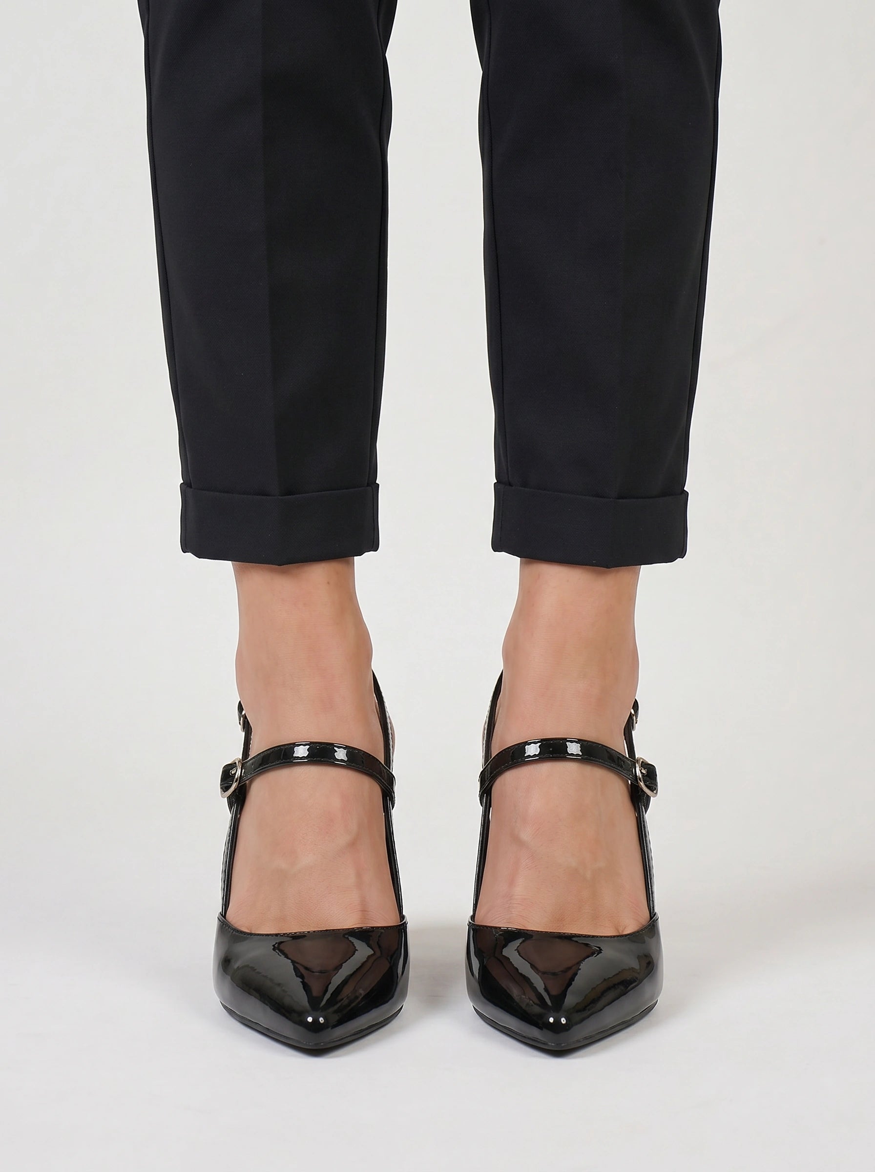 Nexara Patent Strappy Block Heels – Black Heeled Shoes Women Pointed Toe High Heels Evening Party Formal Sandals