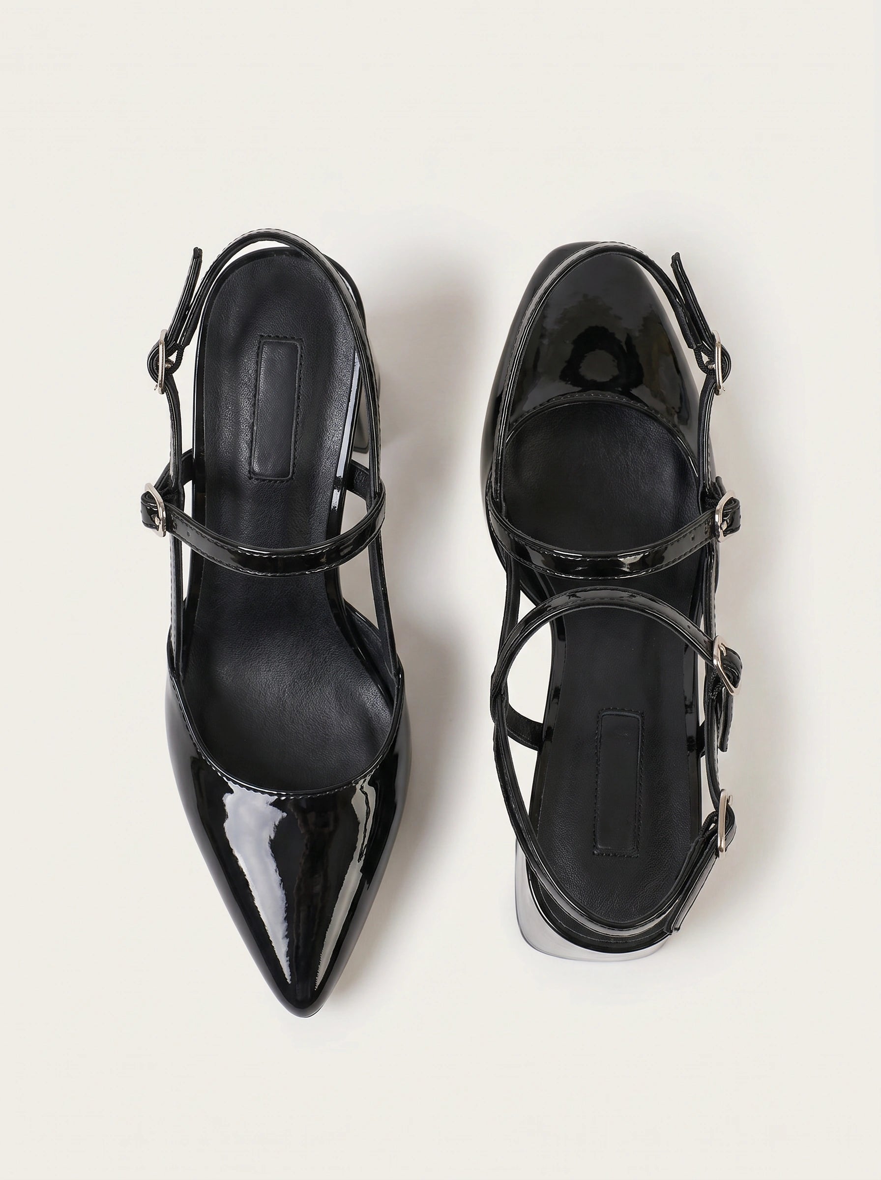 Nexara Patent Strappy Block Heels – Black Heeled Shoes Women Pointed Toe High Heels Evening Party Formal Sandals