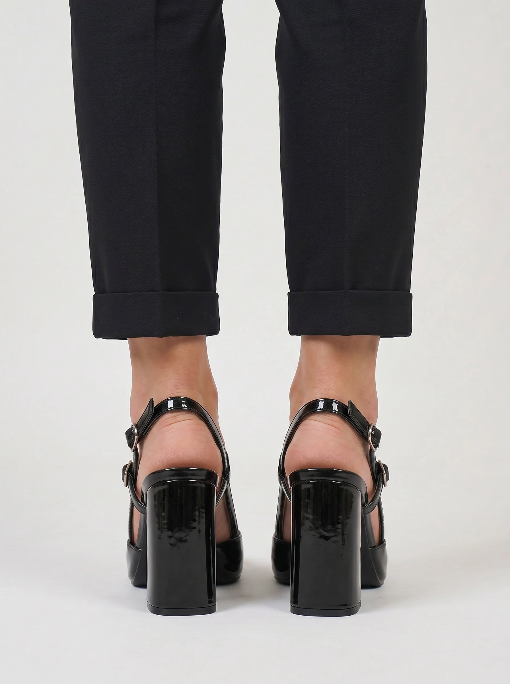 Nexara Patent Strappy Block Heels – Black Heeled Shoes Women Pointed Toe High Heels Evening Party Formal Sandals