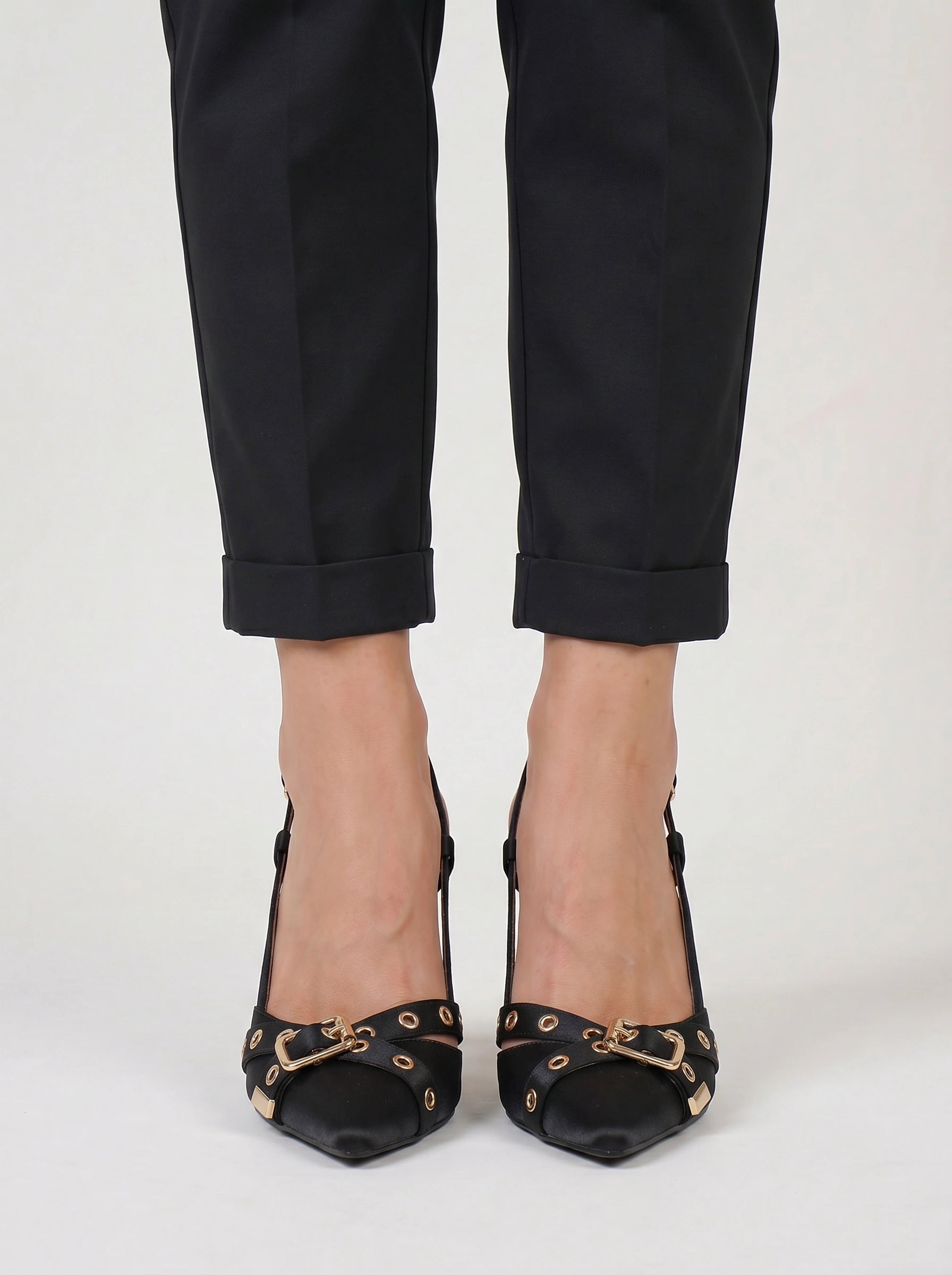 Ochiara Buckle Slingback Pumps – Black Leather Pointed Toe Women Heels Summer Office Wedding Guest Stiletto Pumps