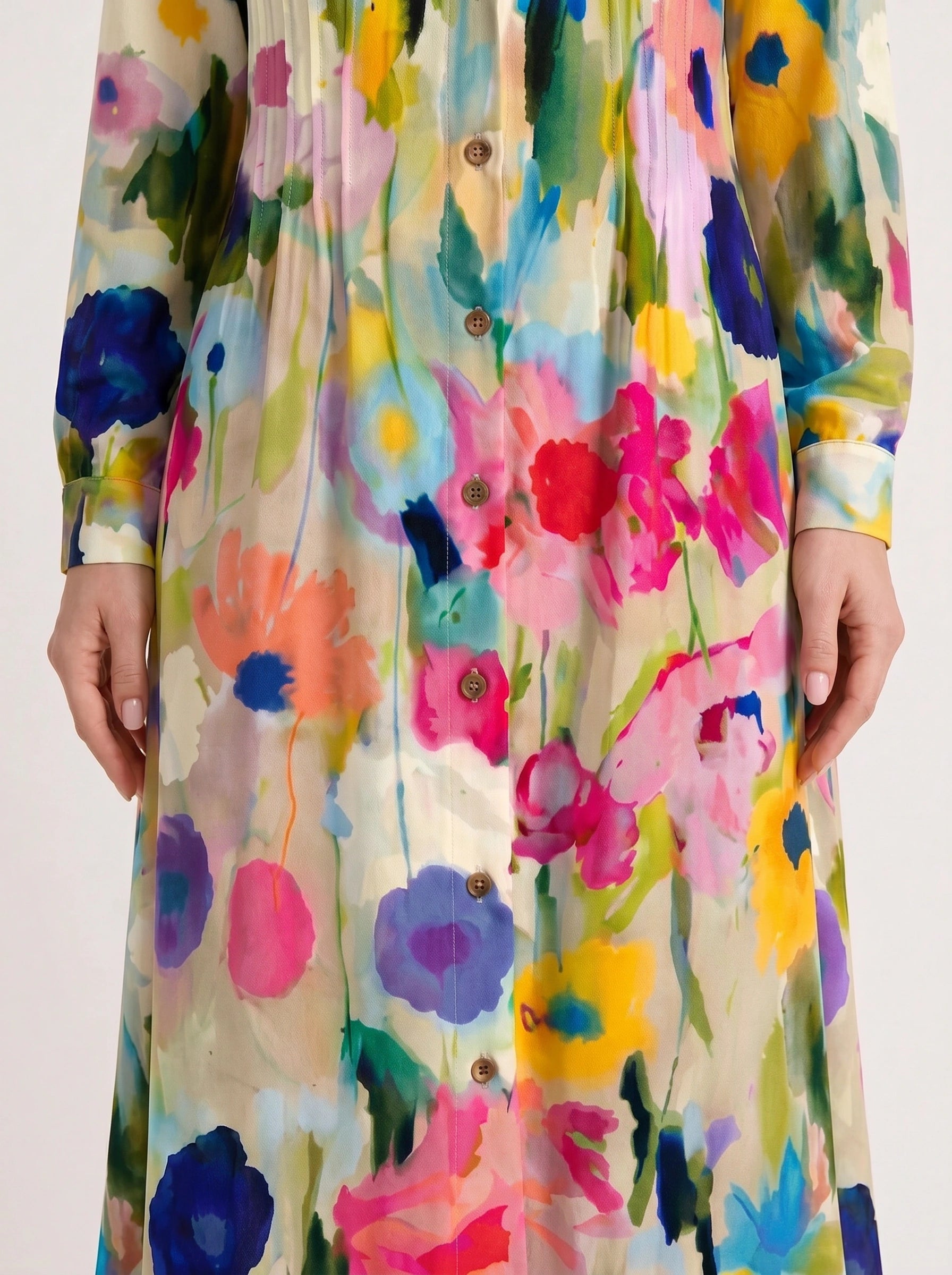 Chromara Abstract Print Shirt Midi Dress – Button Front Collared Long Sleeve Women Summer Boho Casual Midi Dress