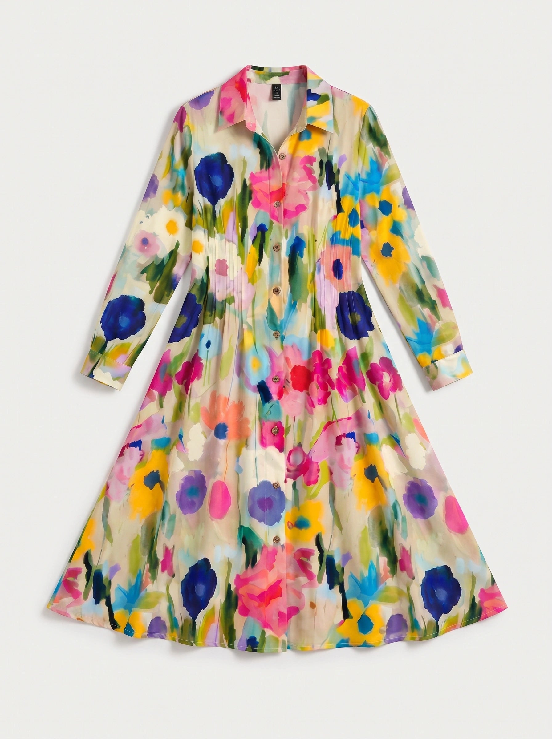 Chromara Abstract Print Shirt Midi Dress – Button Front Collared Long Sleeve Women Summer Boho Casual Midi Dress