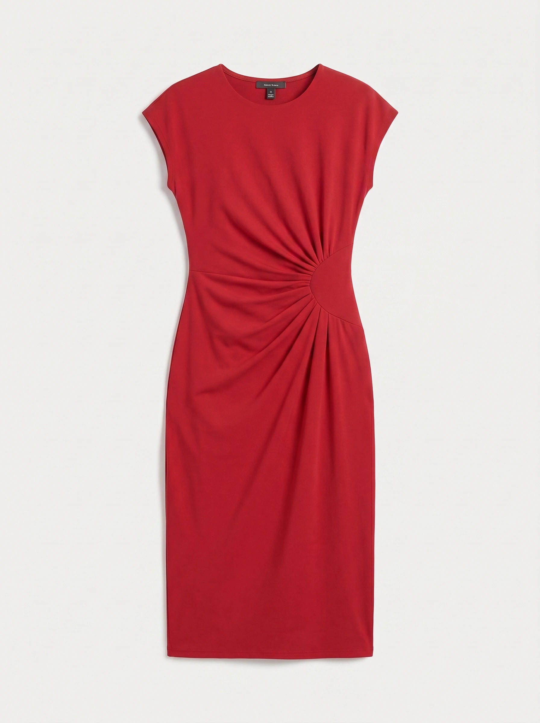 Torsada Side-Ruched Midi Dress – Red Bodycon Casual Business Women Summer Work Office Knee-Length Dress