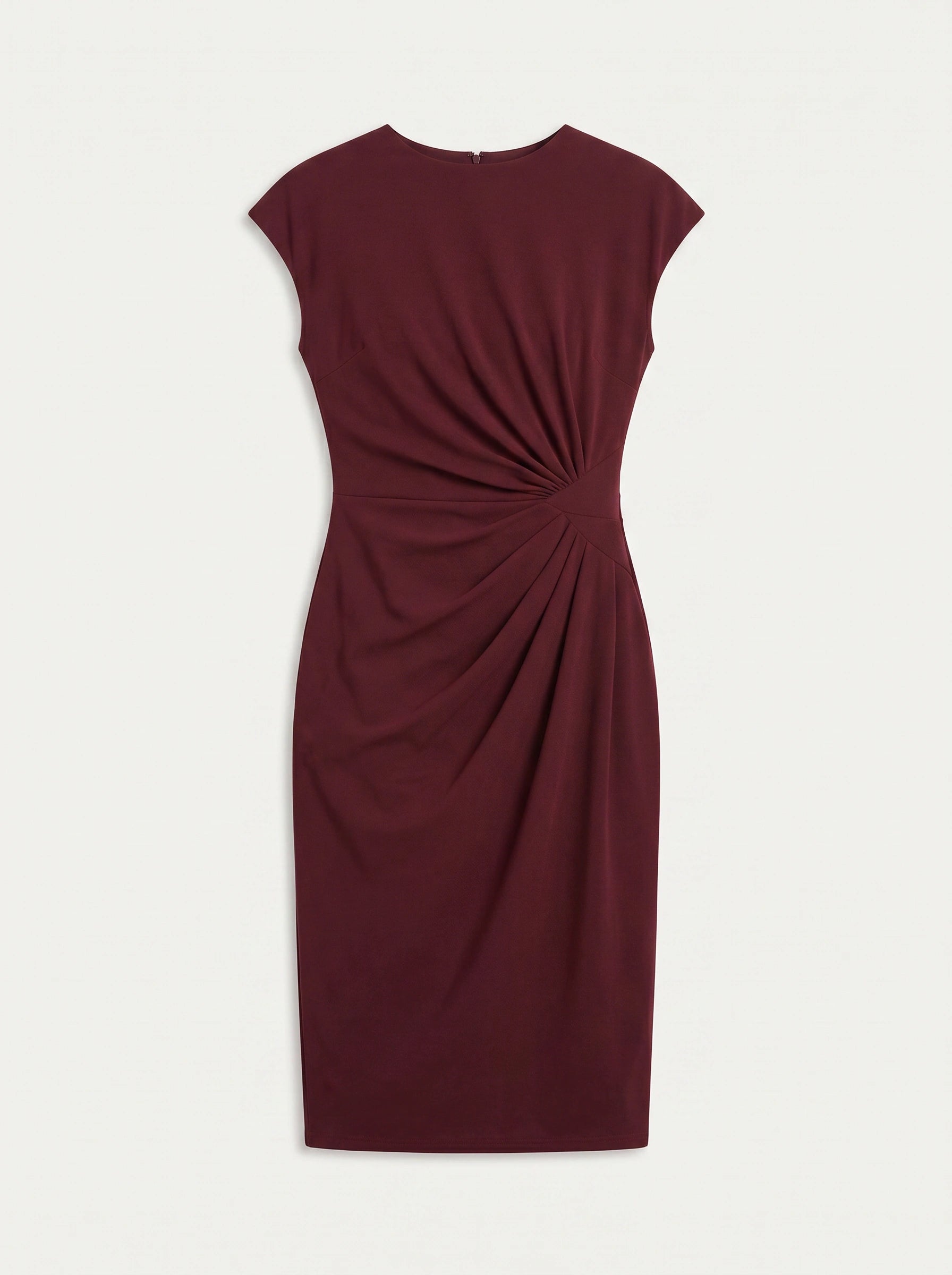 Torsada Side-Ruched Midi Dress – Red Bodycon Casual Business Women Summer Work Office Knee-Length Dress