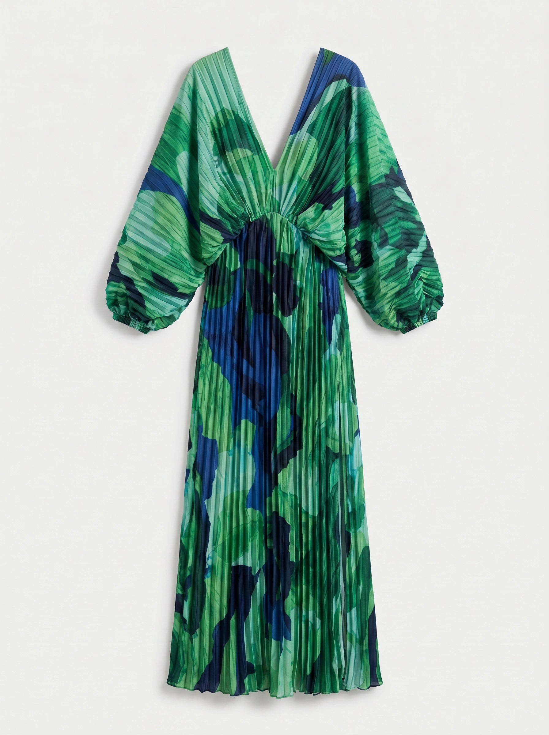 Viridesca Pleated Plunge Maxi Dress – Pleated Plunge Neck Maxi Dress Women Formal Evening Wedding Guest Resort Vacation