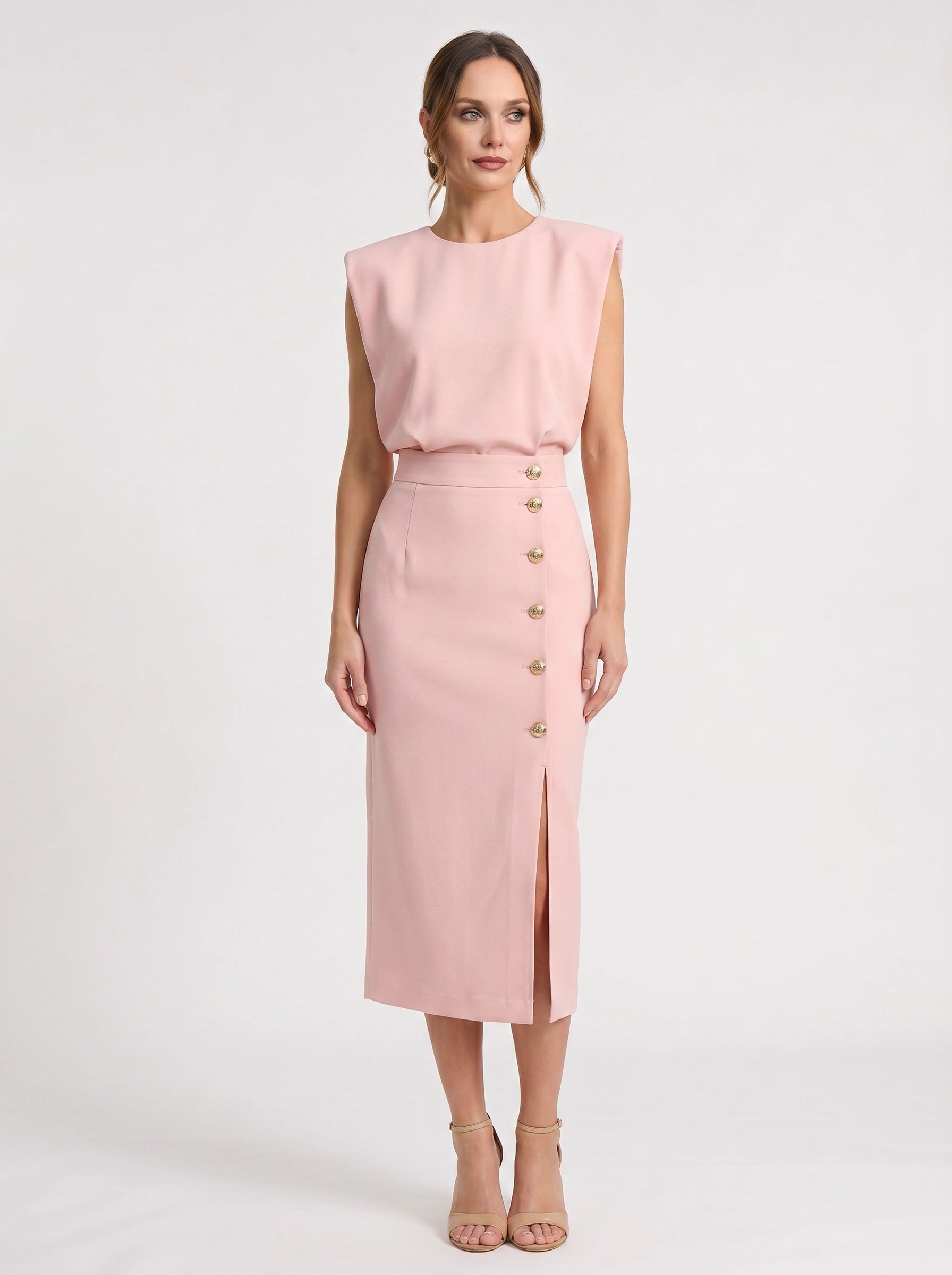 Blusene Shoulder Pad Midi Dress – Formal Dresses Women Wedding Guest Office Elegant Business Midi Dress