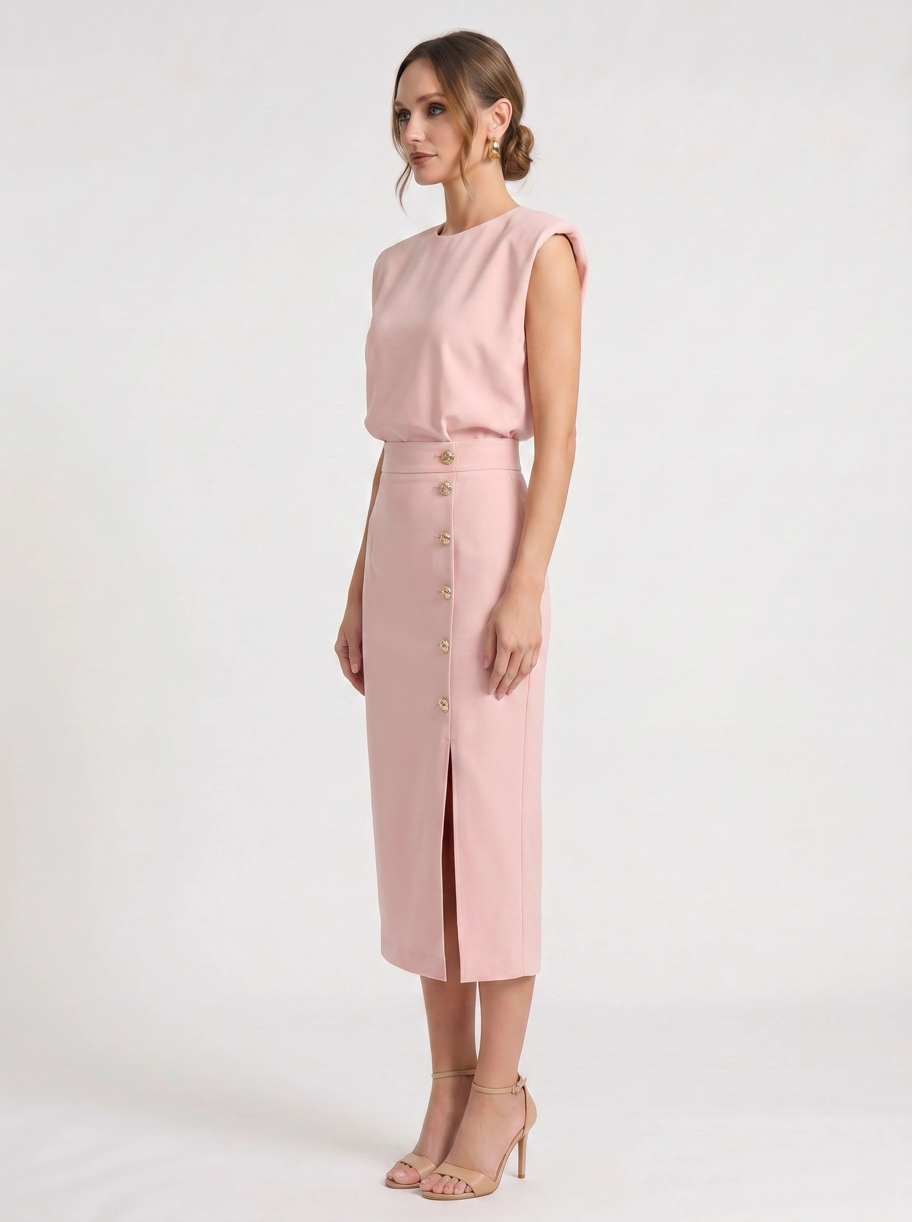 Blusene Shoulder Pad Midi Dress – Formal Dresses Women Wedding Guest Office Elegant Business Midi Dress