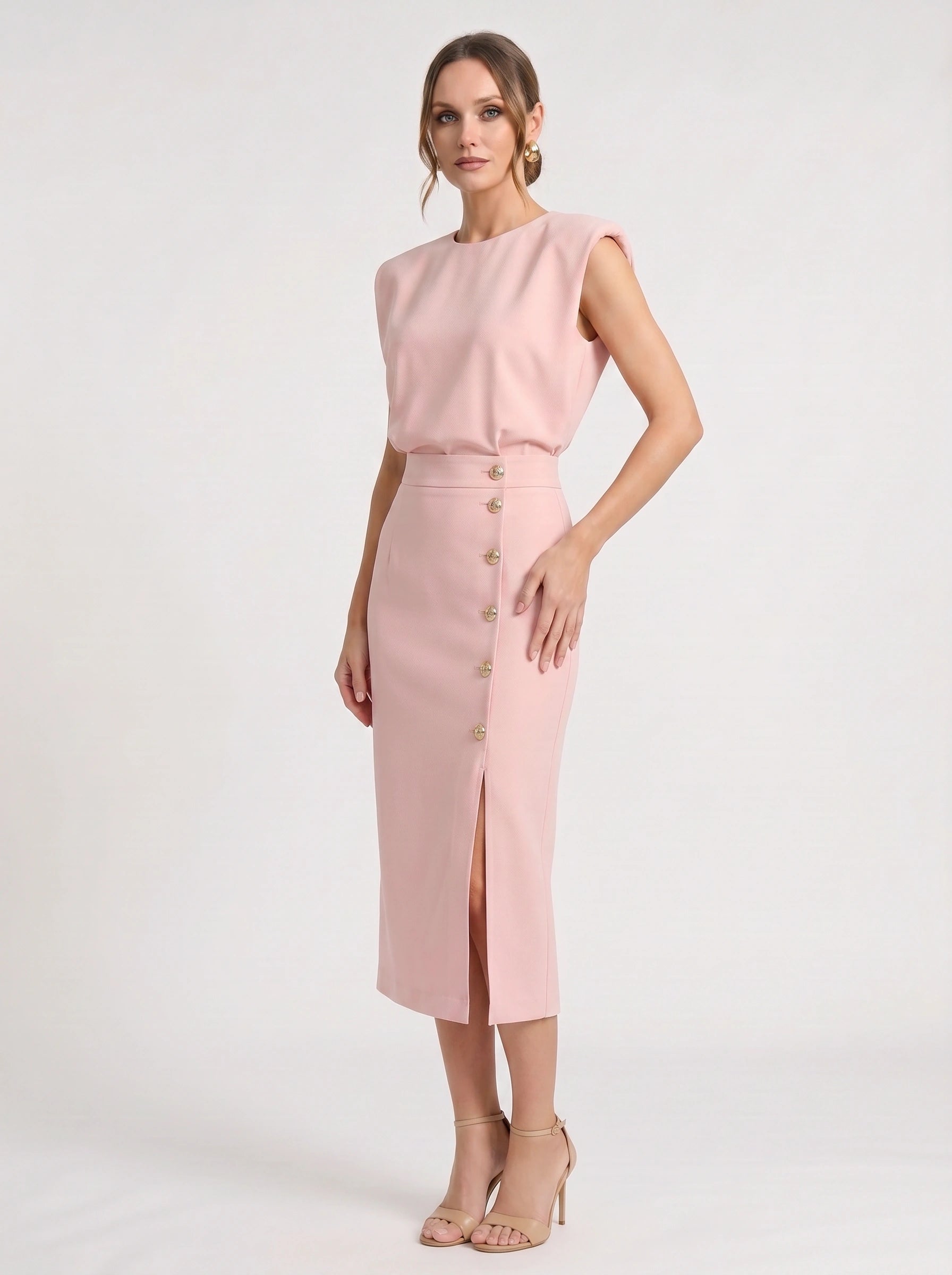 Blusene Shoulder Pad Midi Dress – Formal Dresses Women Wedding Guest Office Elegant Business Midi Dress