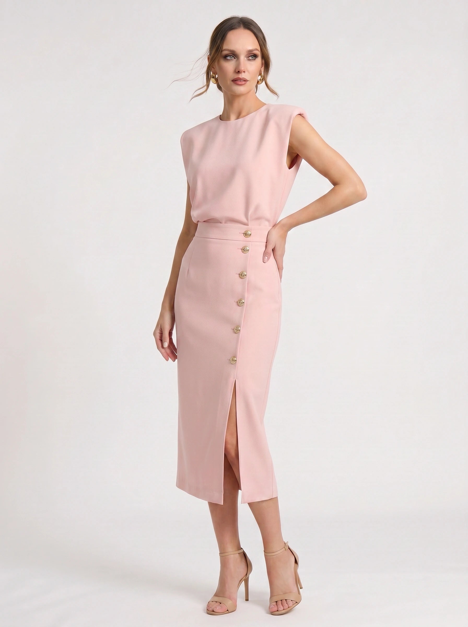 Blusene Shoulder Pad Midi Dress – Formal Dresses Women Wedding Guest Office Elegant Business Midi Dress