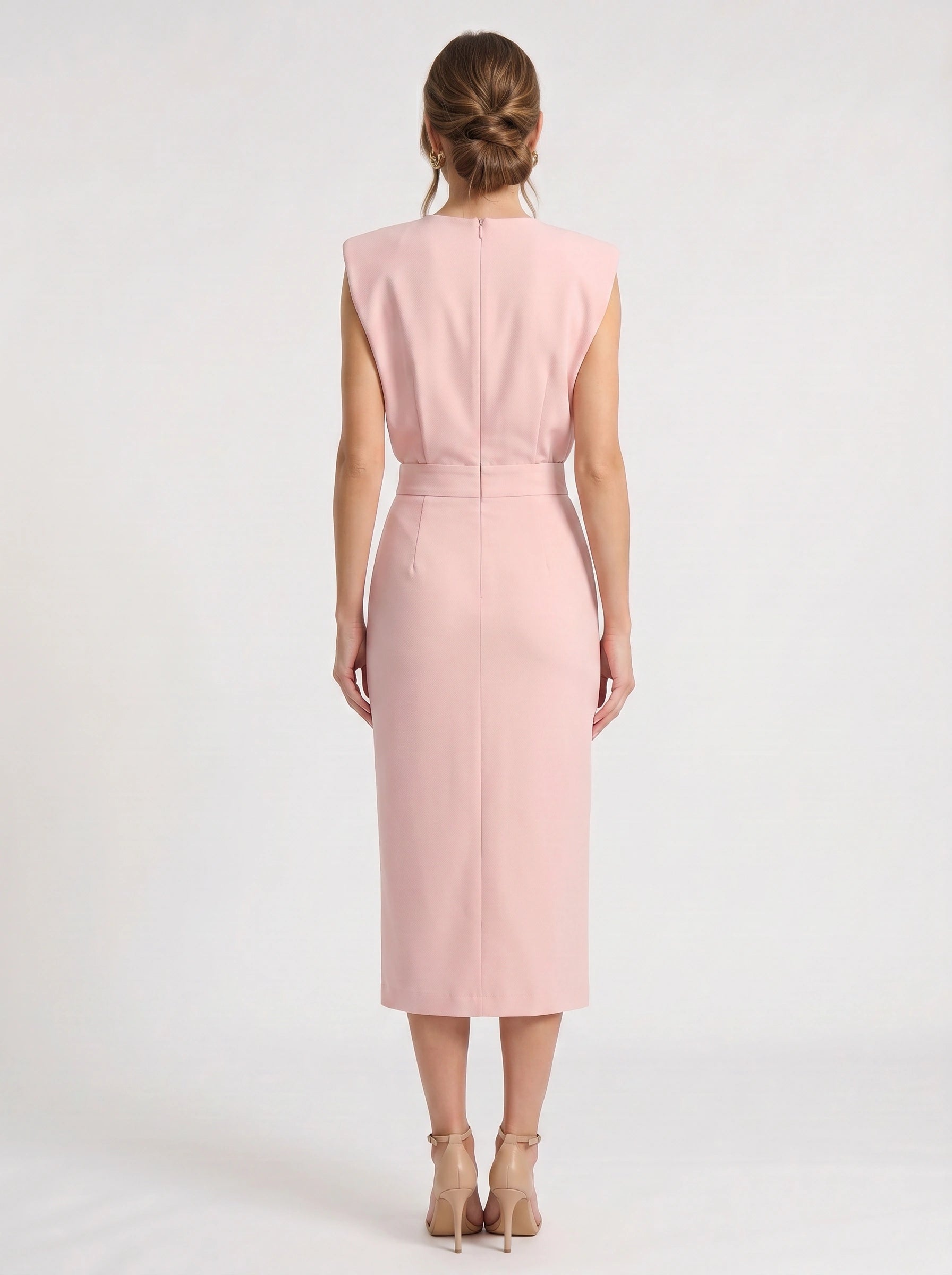 Blusene Shoulder Pad Midi Dress – Formal Dresses Women Wedding Guest Office Elegant Business Midi Dress