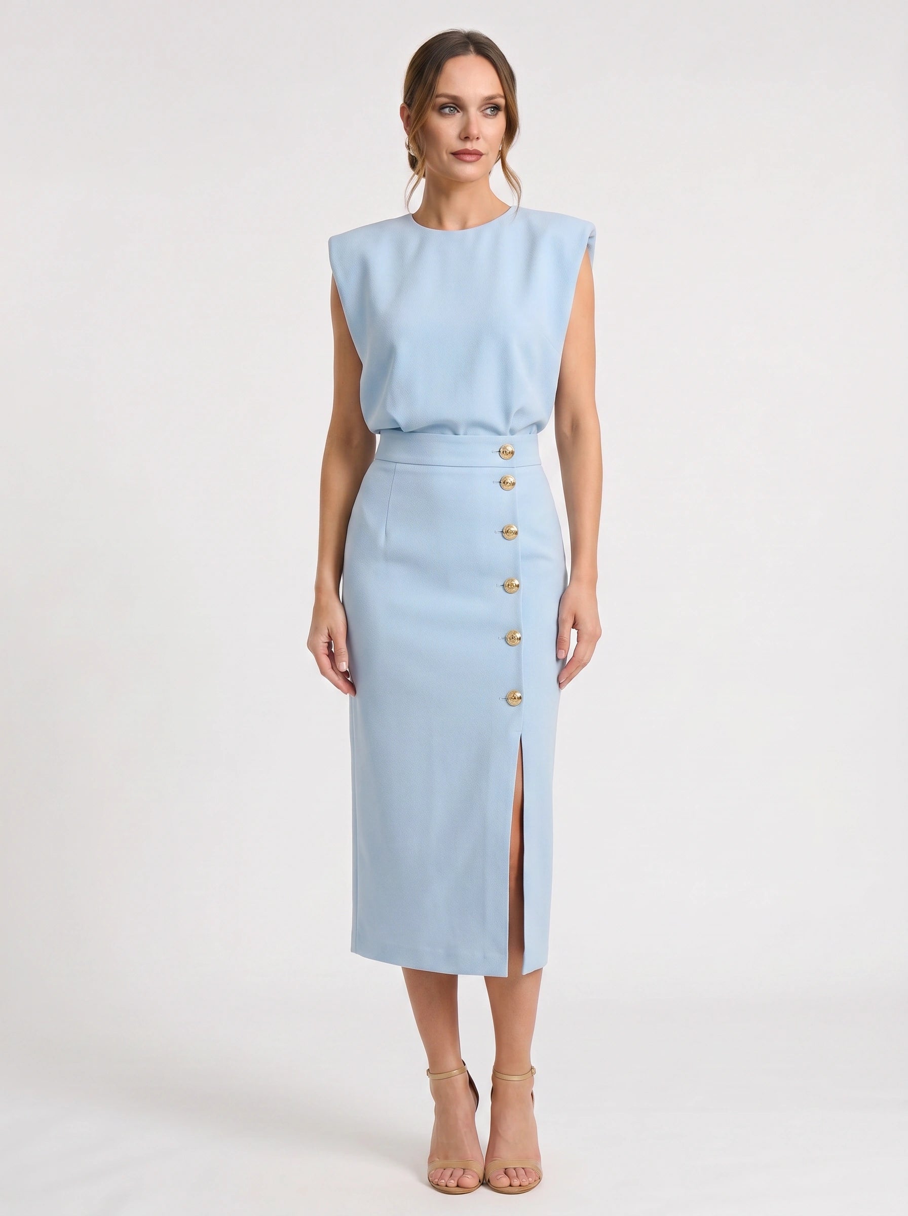 Blusene Shoulder Pad Midi Dress – Formal Dresses Women Wedding Guest Office Elegant Business Midi Dress