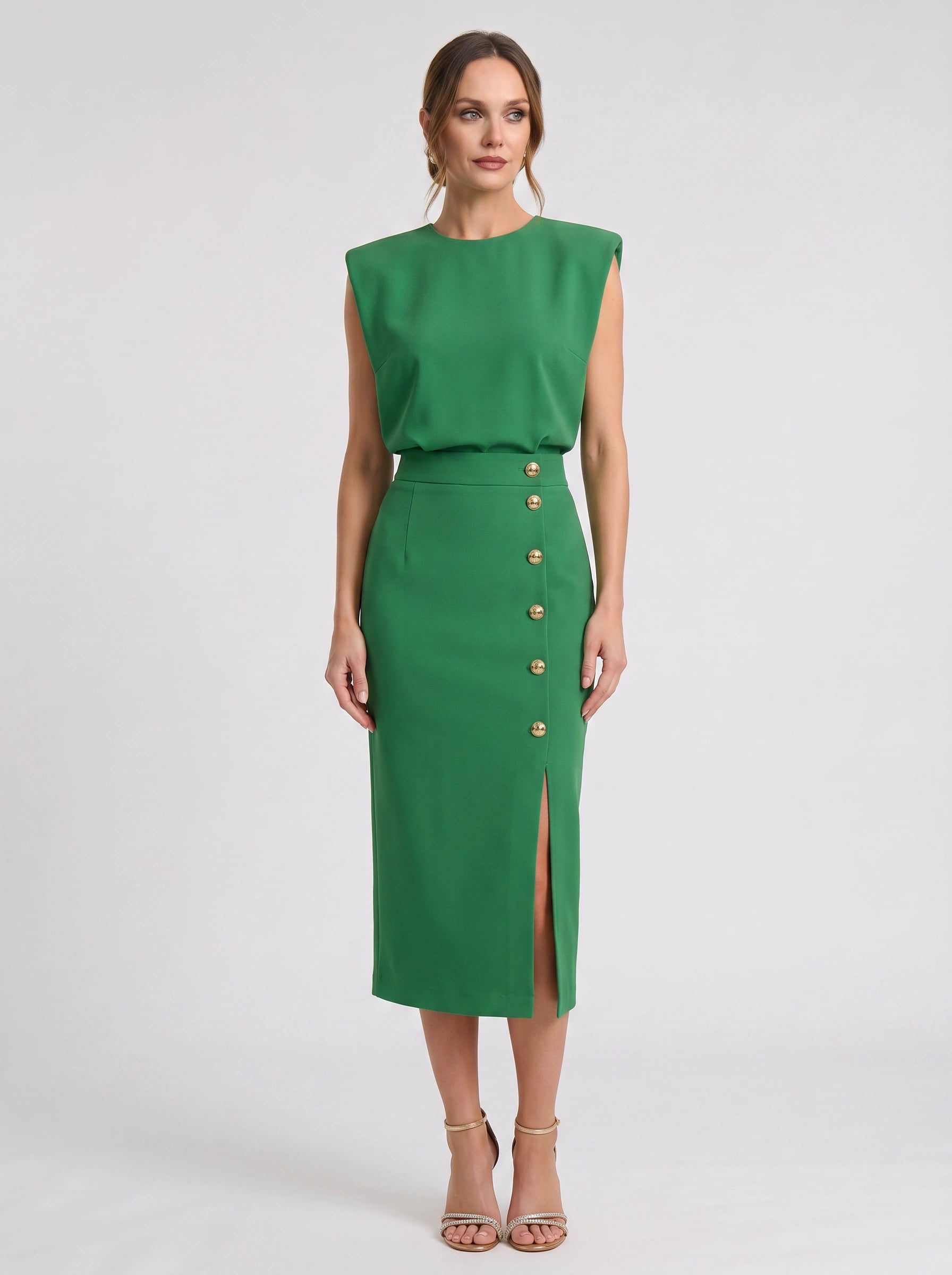 Blusene Shoulder Pad Midi Dress – Formal Dresses Women Wedding Guest Office Elegant Business Midi Dress